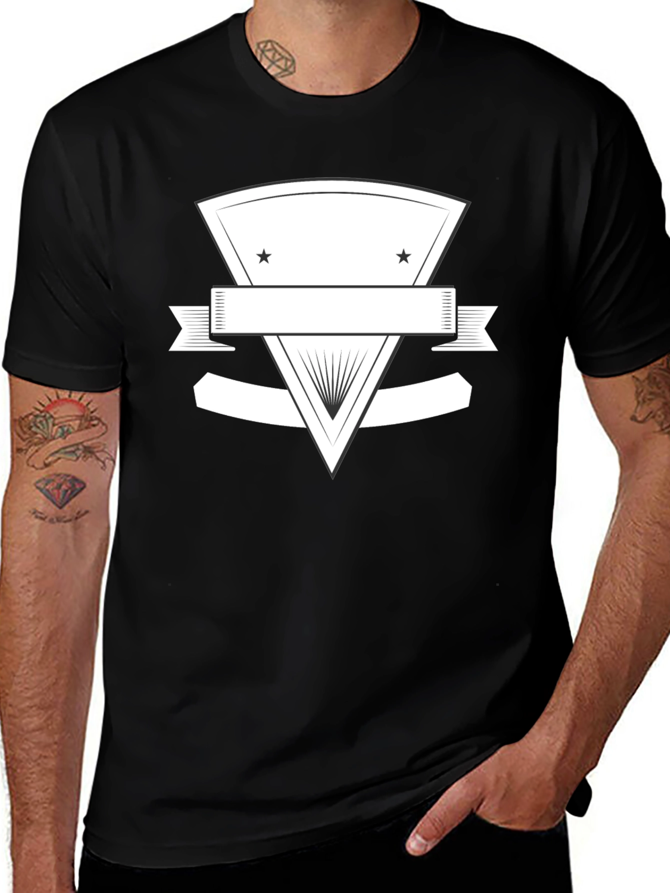 Black Graphic Tee with Customizable Emblem