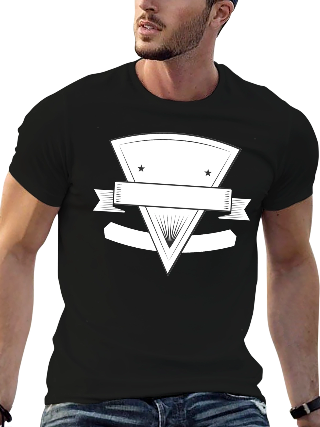 Black Graphic Tee with Customizable Emblem