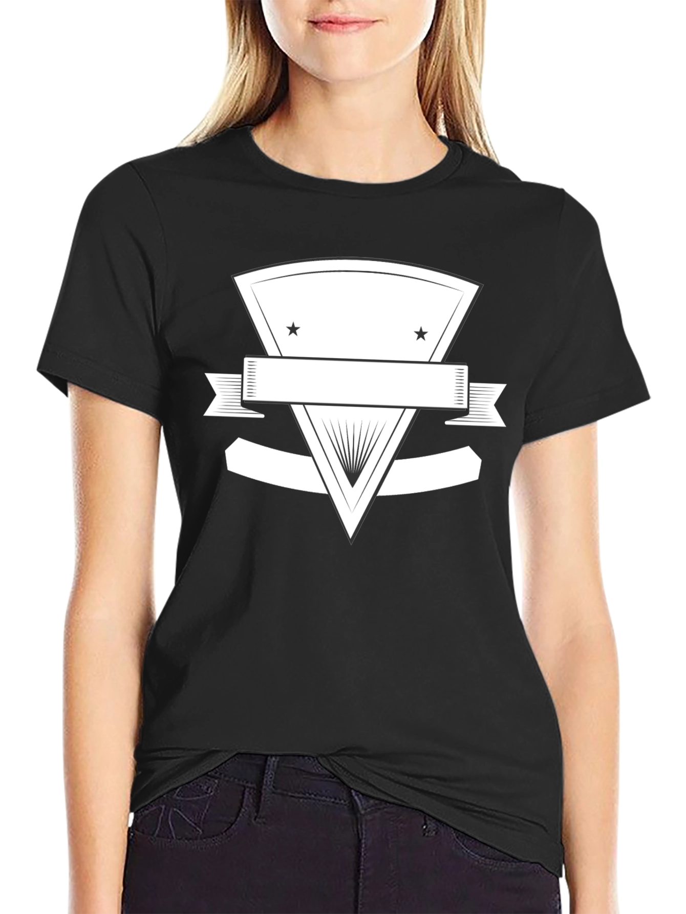Black Graphic Tee with Customizable Emblem