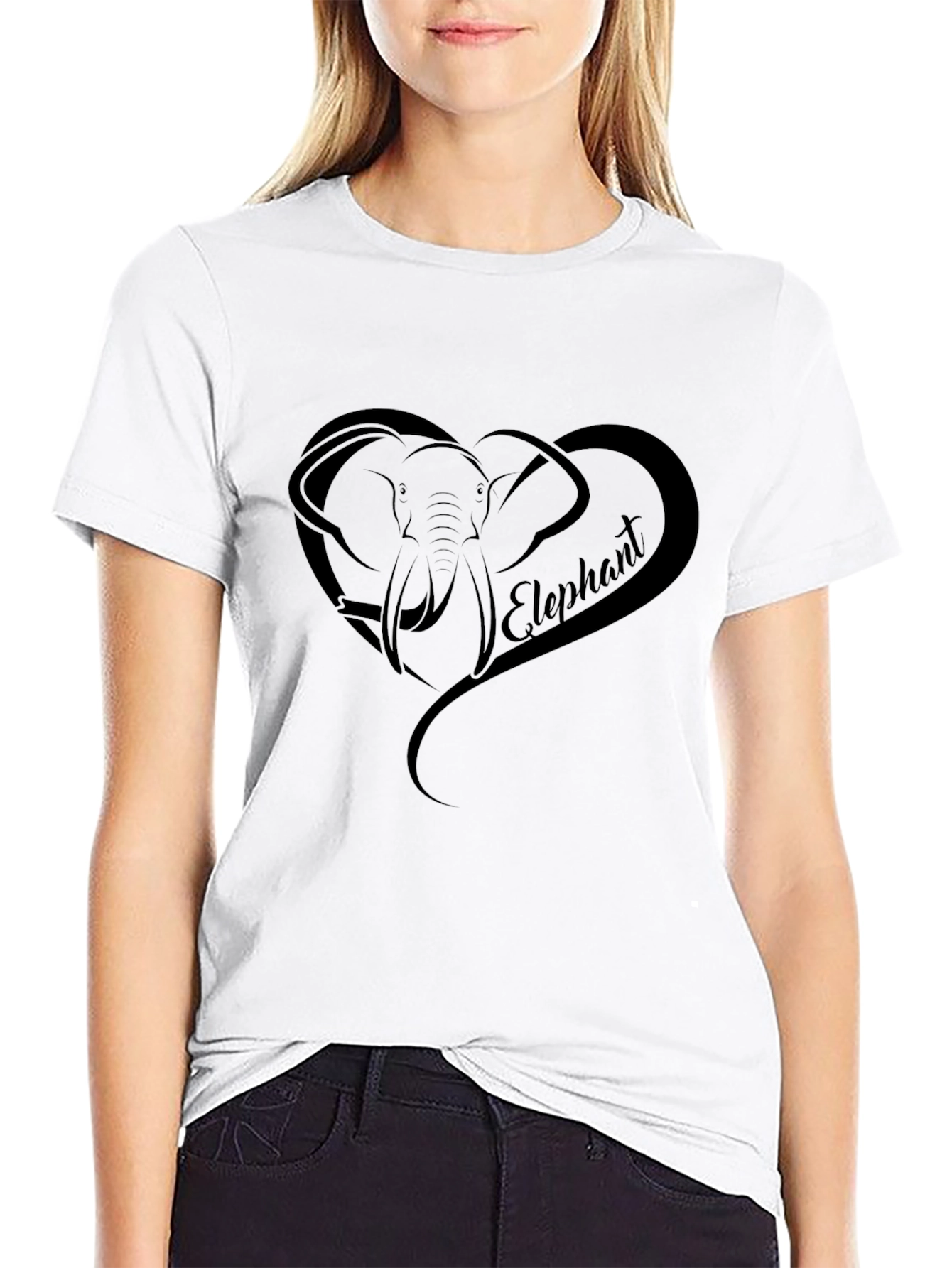 Elephant Heart Graphic Tee - Black Casual T-Shirt