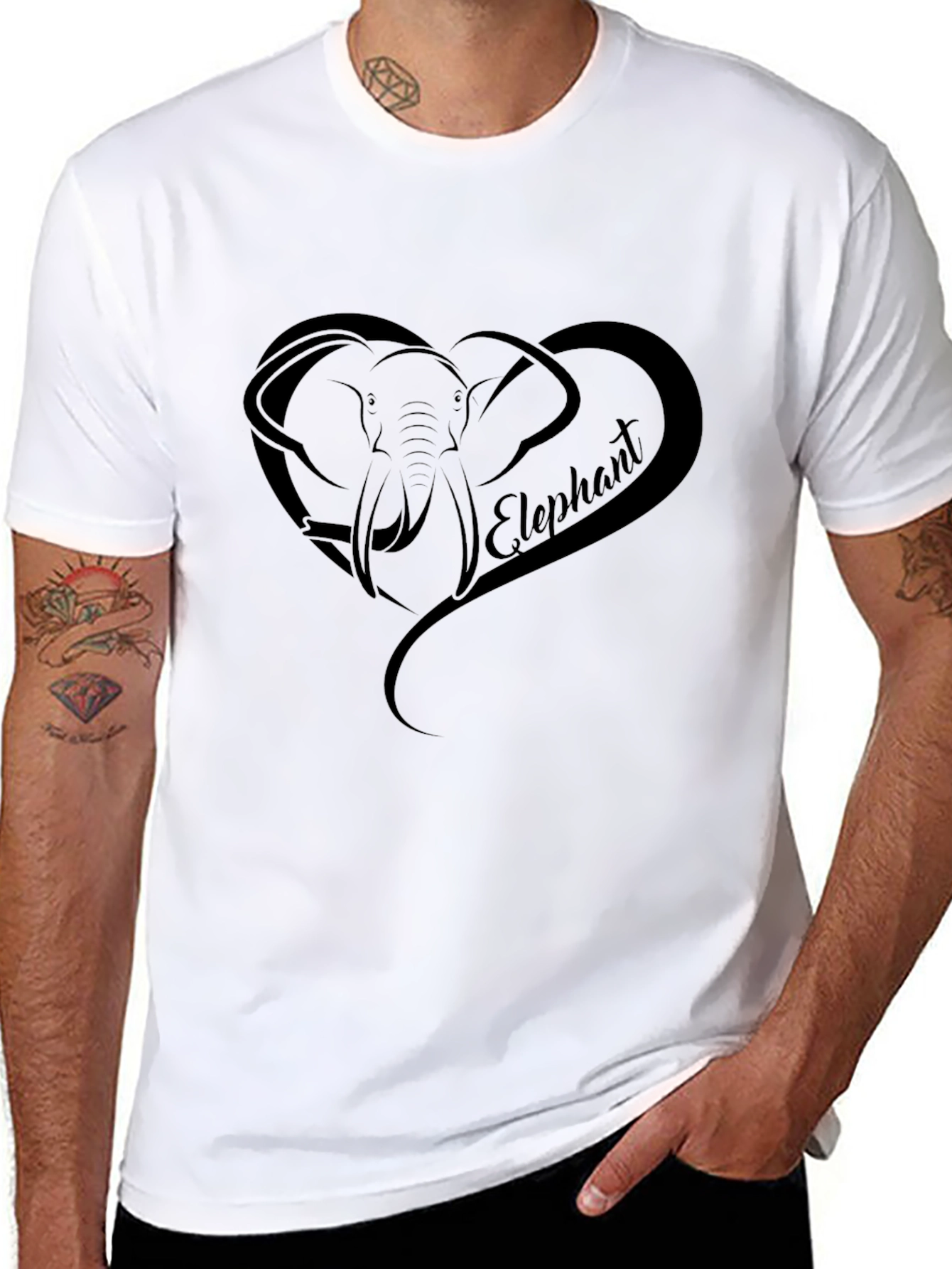 Elephant Heart Graphic Tee - Black Casual T-Shirt