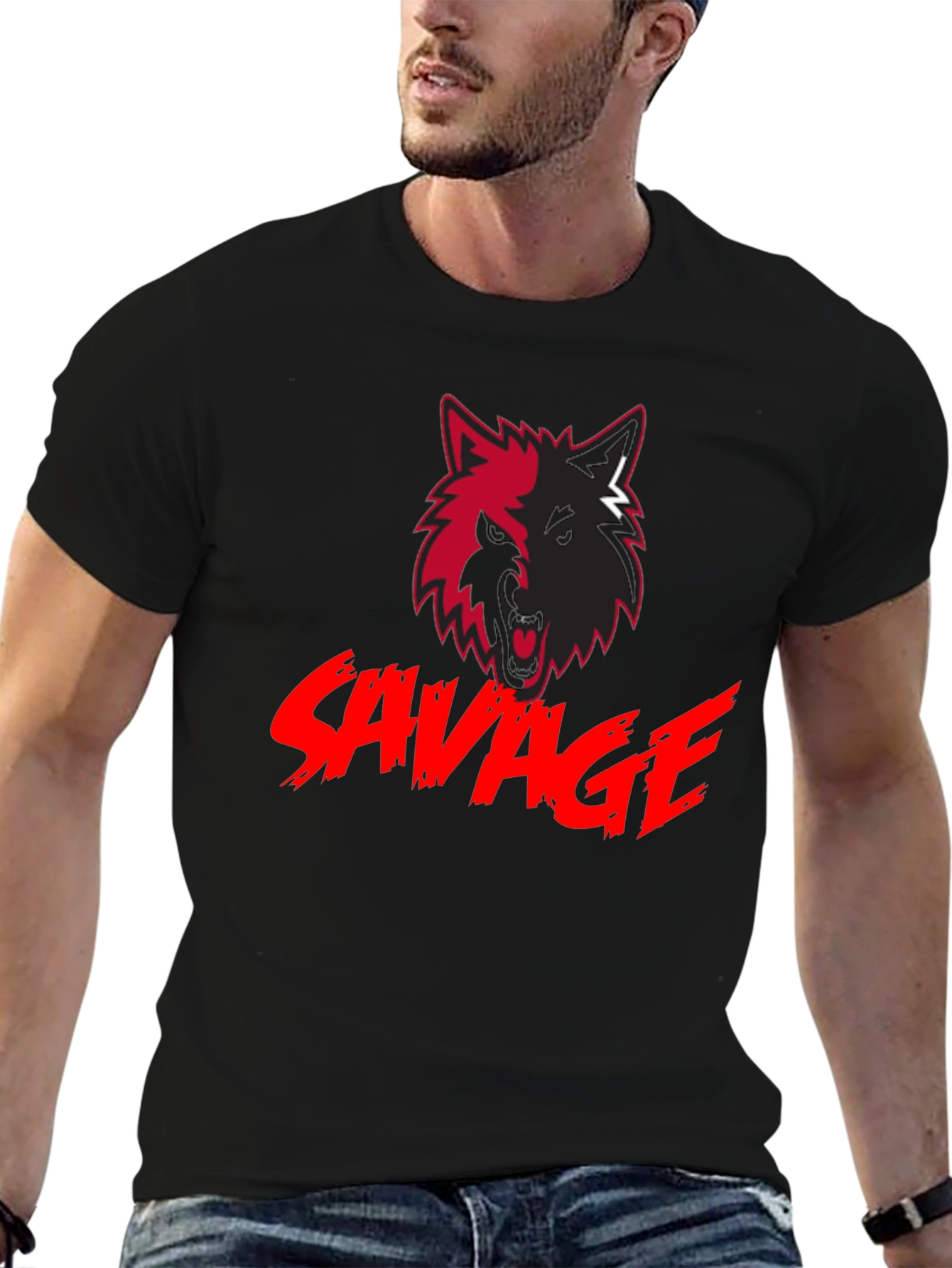 Savage Wolf Graphic Black T-Shirt