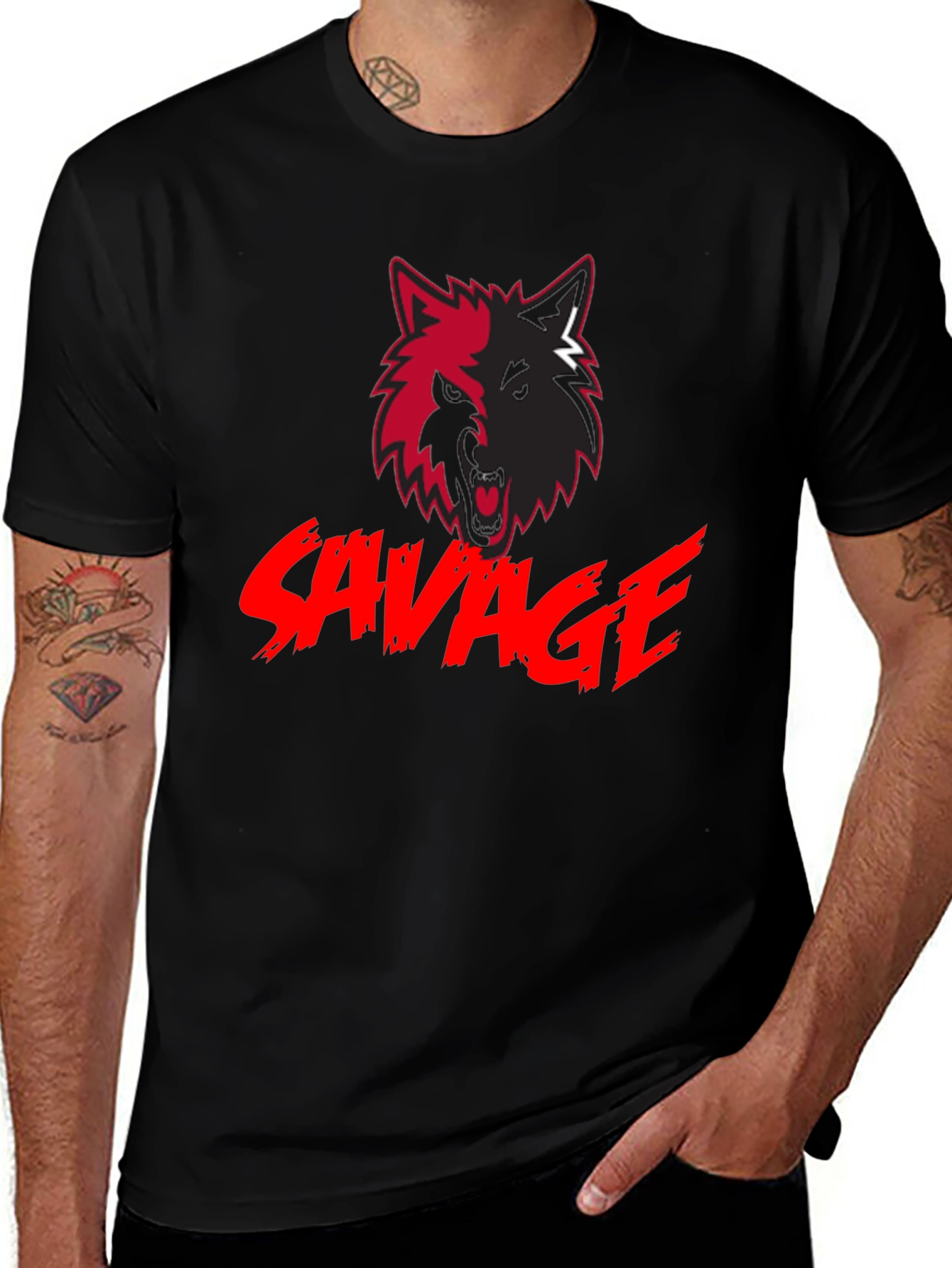 Savage Wolf Graphic Black T-Shirt