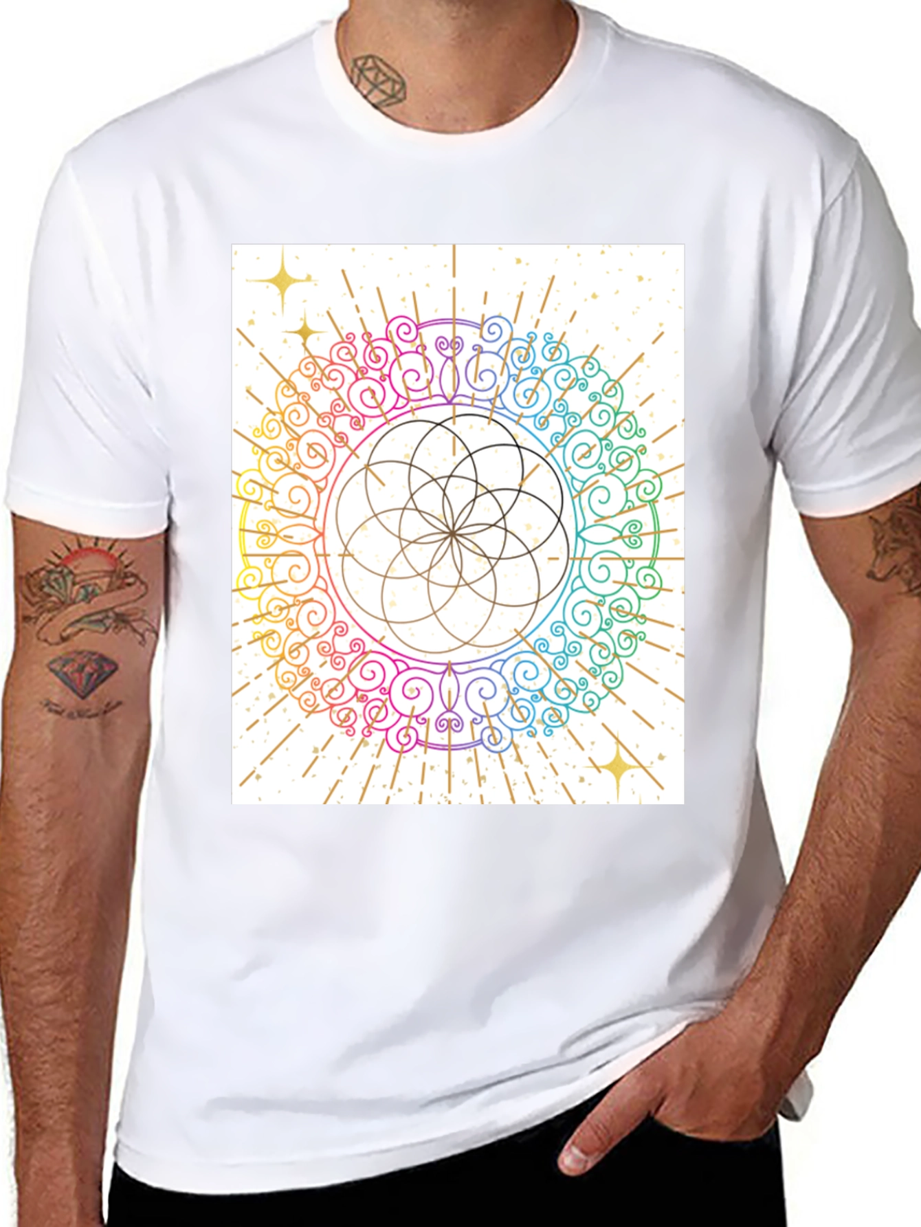Rainbow Mandala Graphic Tee - Unique Design