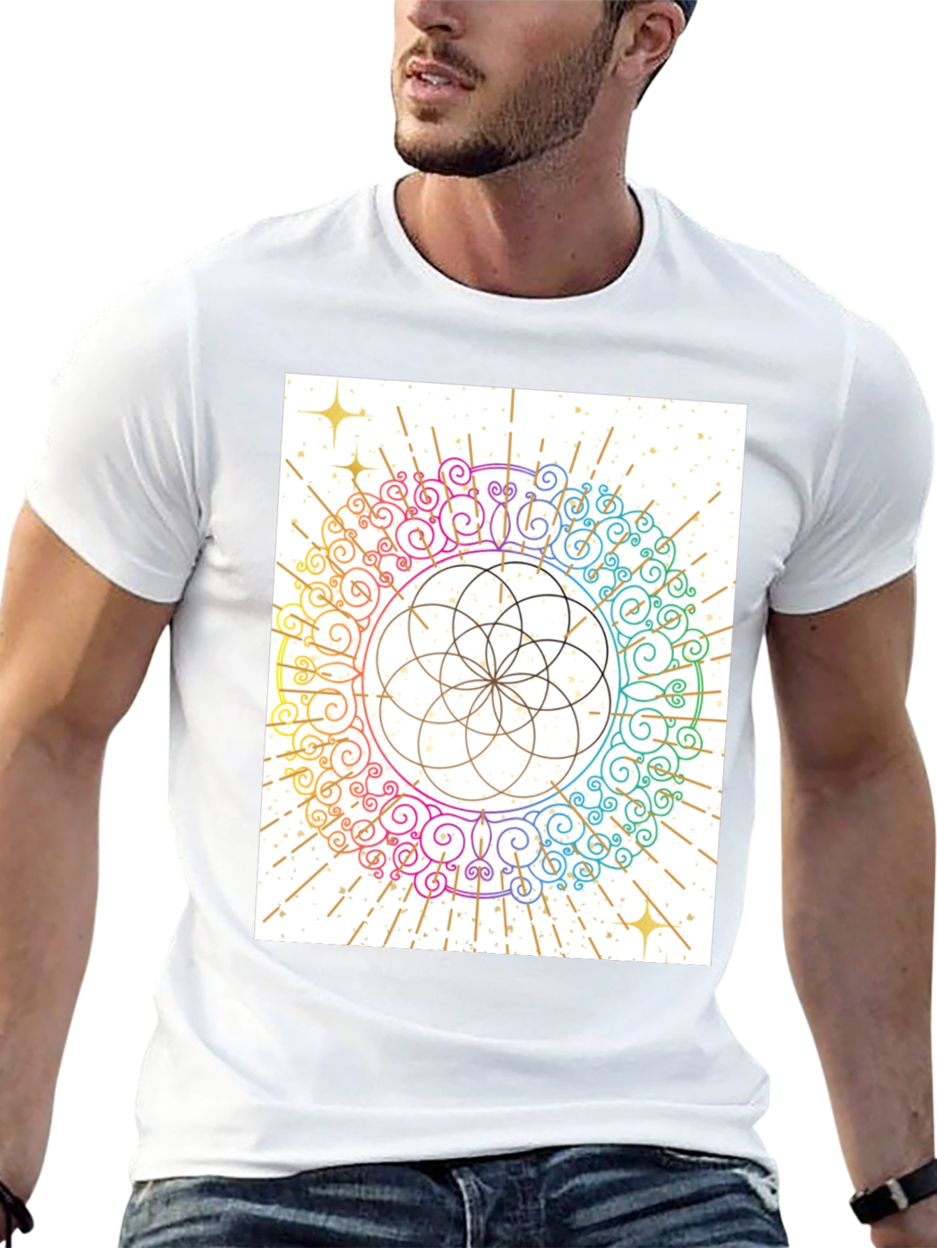 Rainbow Mandala Graphic Tee - Unique Design
