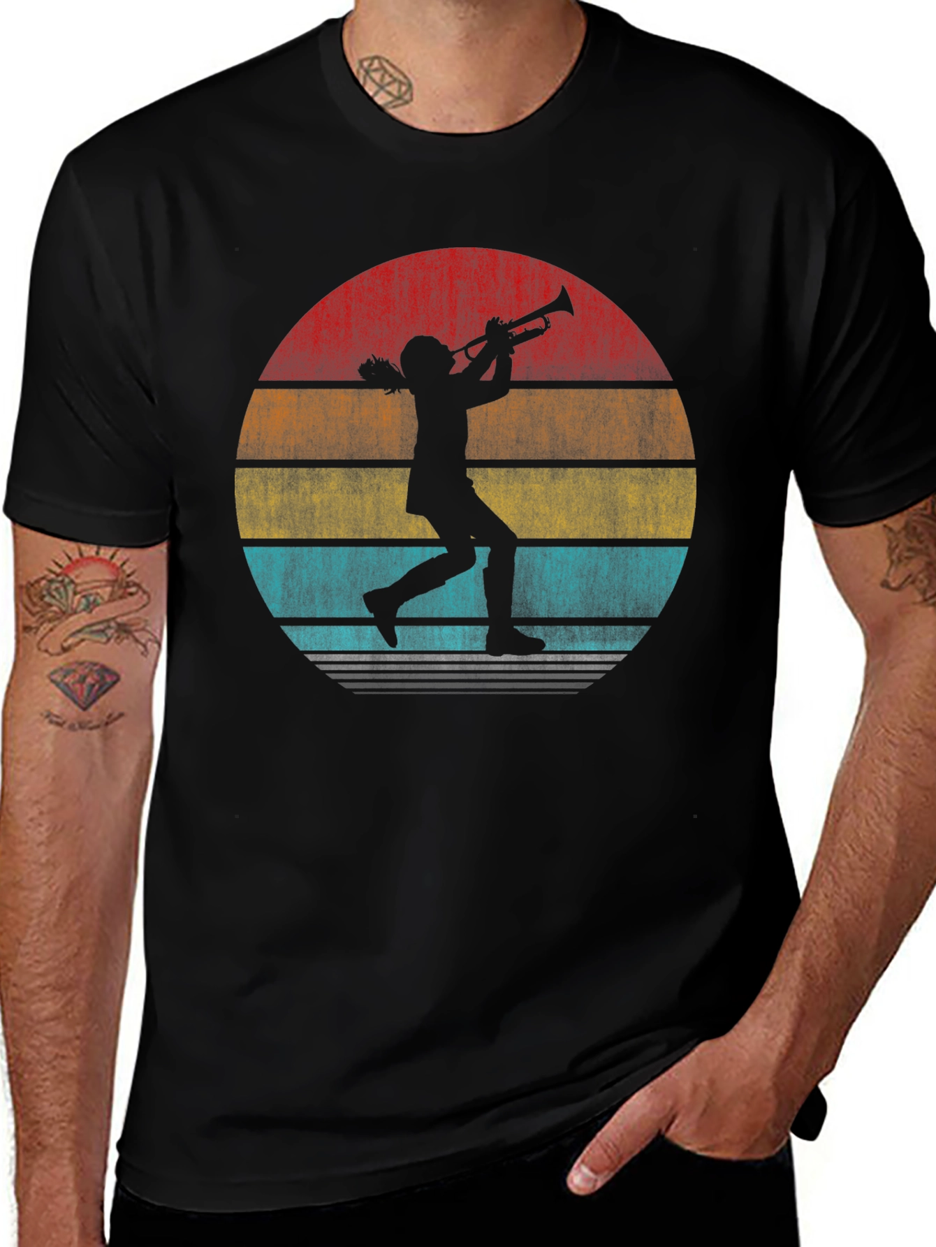 Trumpet Player Retro Sunset Graphic T-Shirt