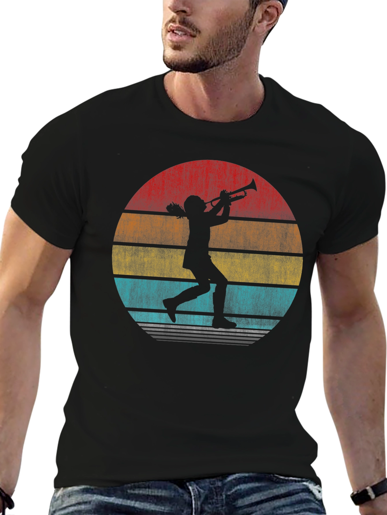 Trumpet Player Retro Sunset Graphic T-Shirt