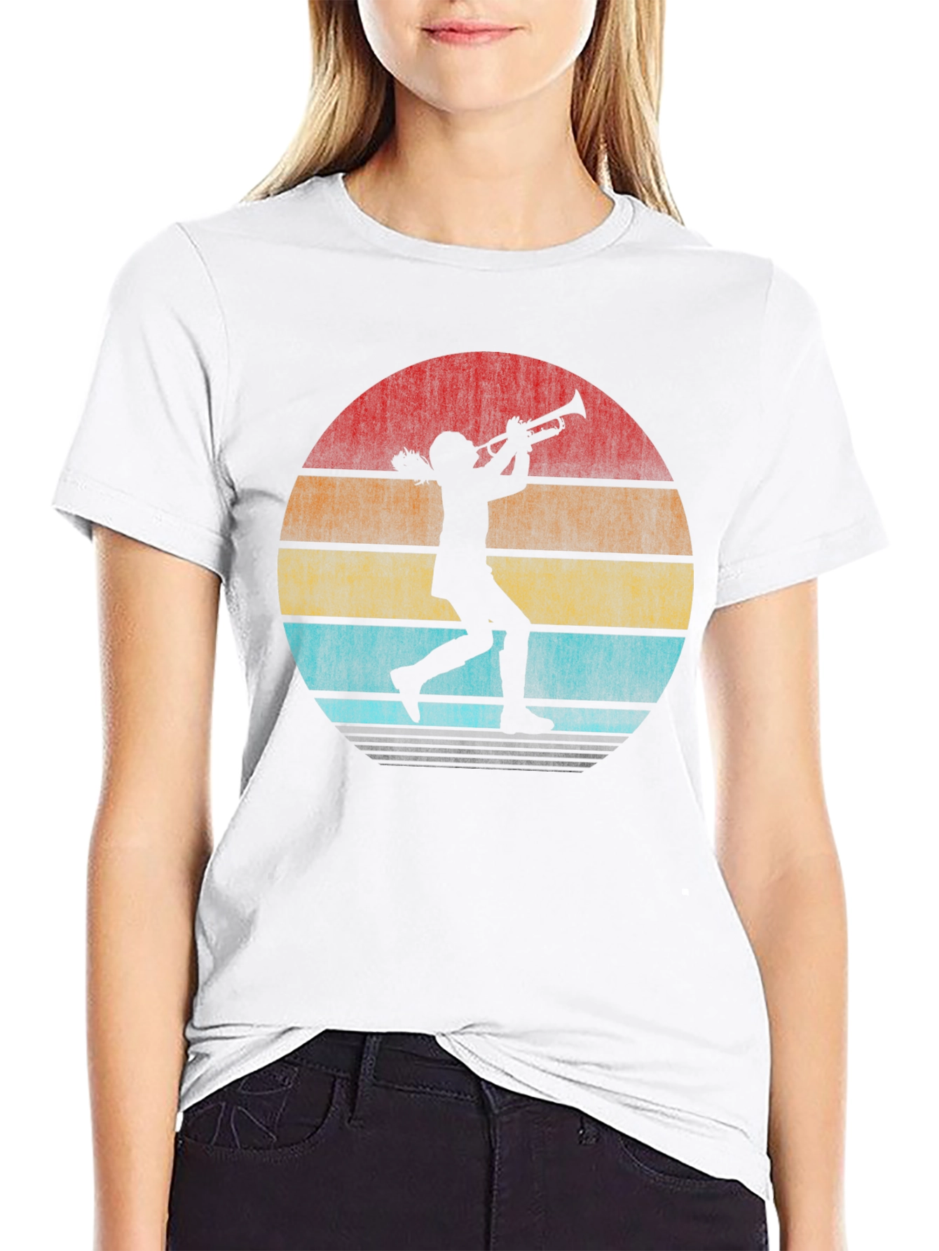 Trumpet Player Retro Sunset Graphic T-Shirt