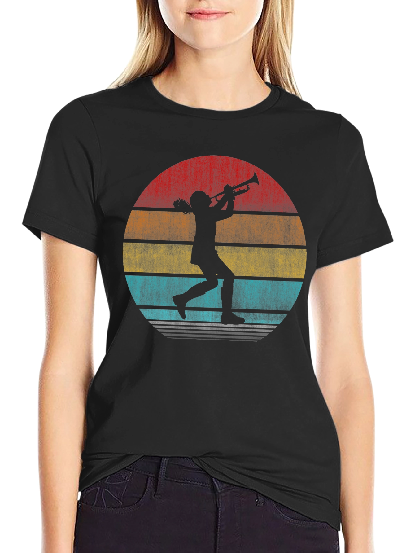 Trumpet Player Retro Sunset Graphic T-Shirt