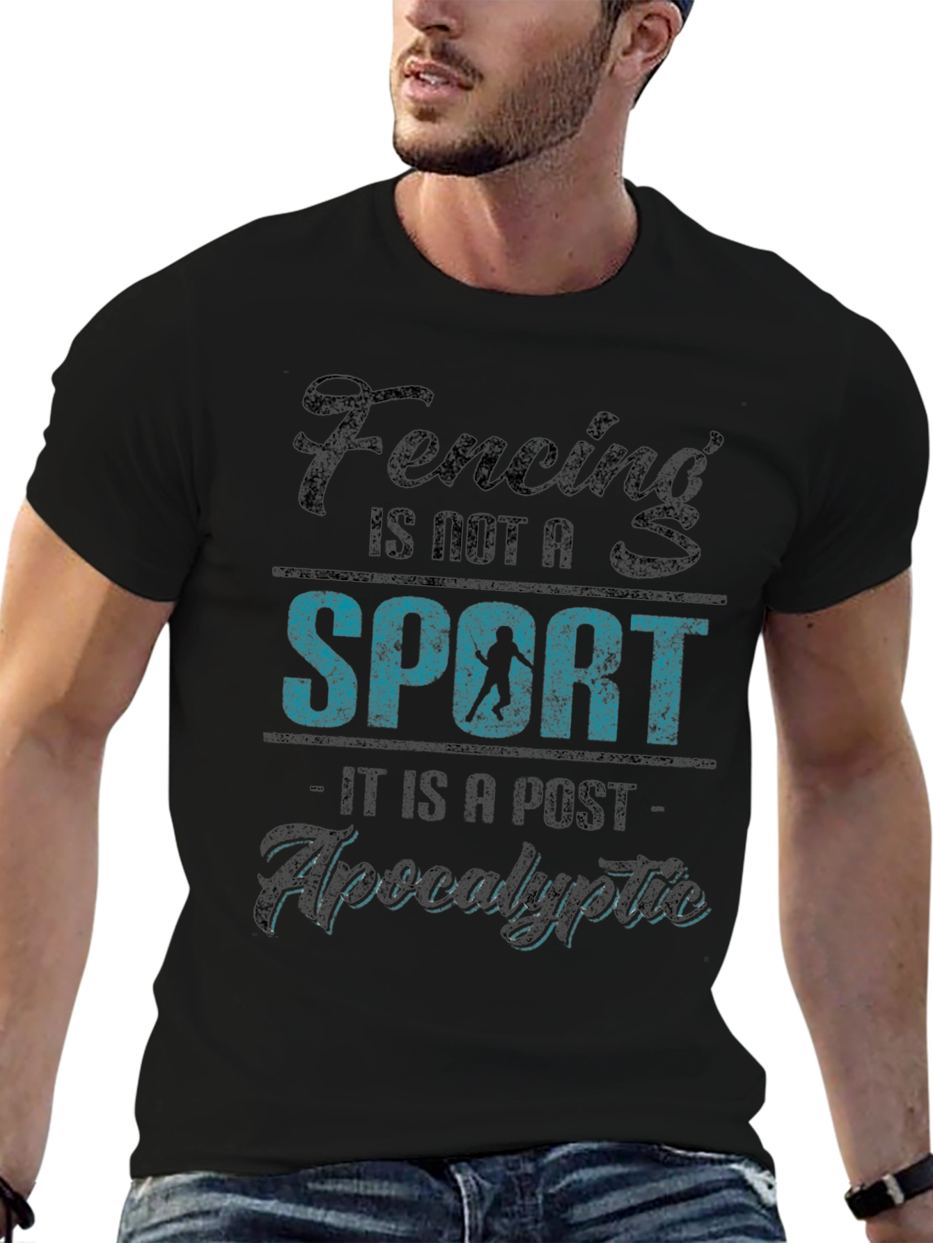 Fencing Post-Apocalyptic Black Graphic T-Shirt