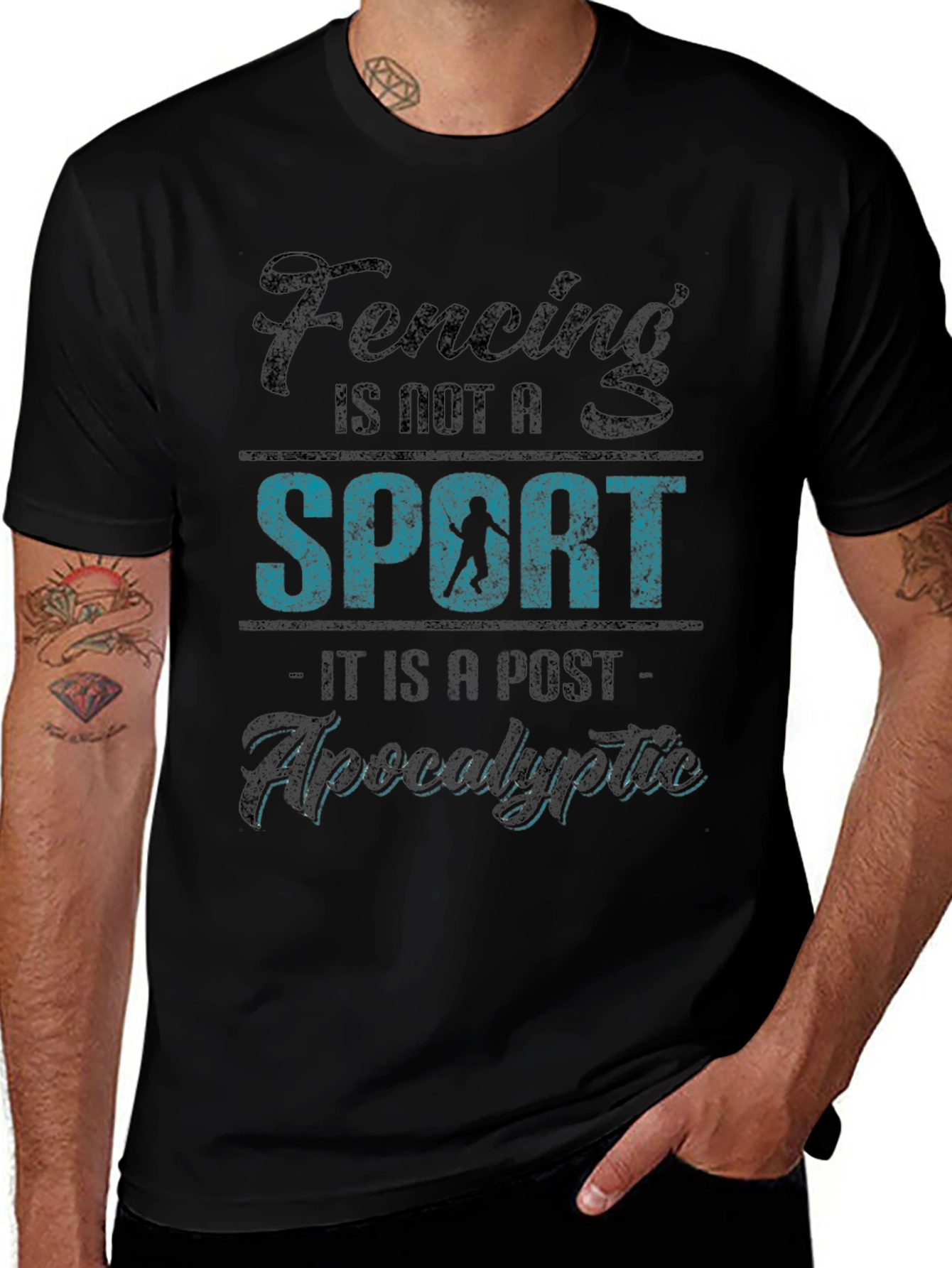 Fencing Post-Apocalyptic Black Graphic T-Shirt