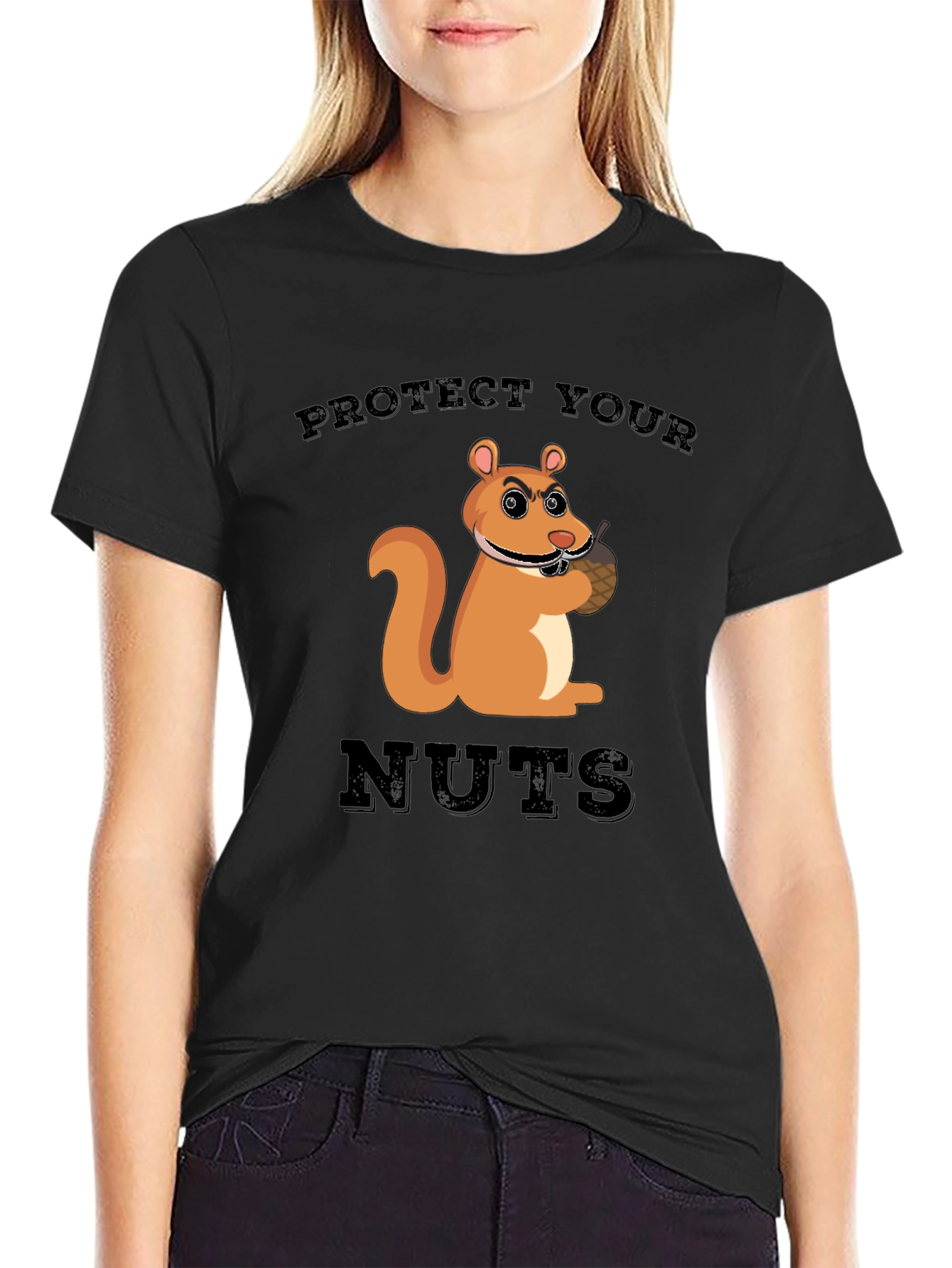 Protect Your Nuts Squirrel Graphic Tee - Black Cotton