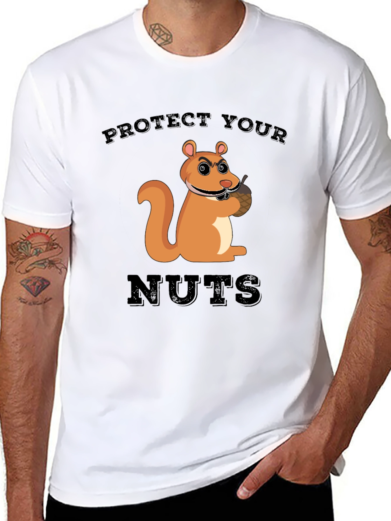 Protect Your Nuts Squirrel Graphic Tee - Black Cotton