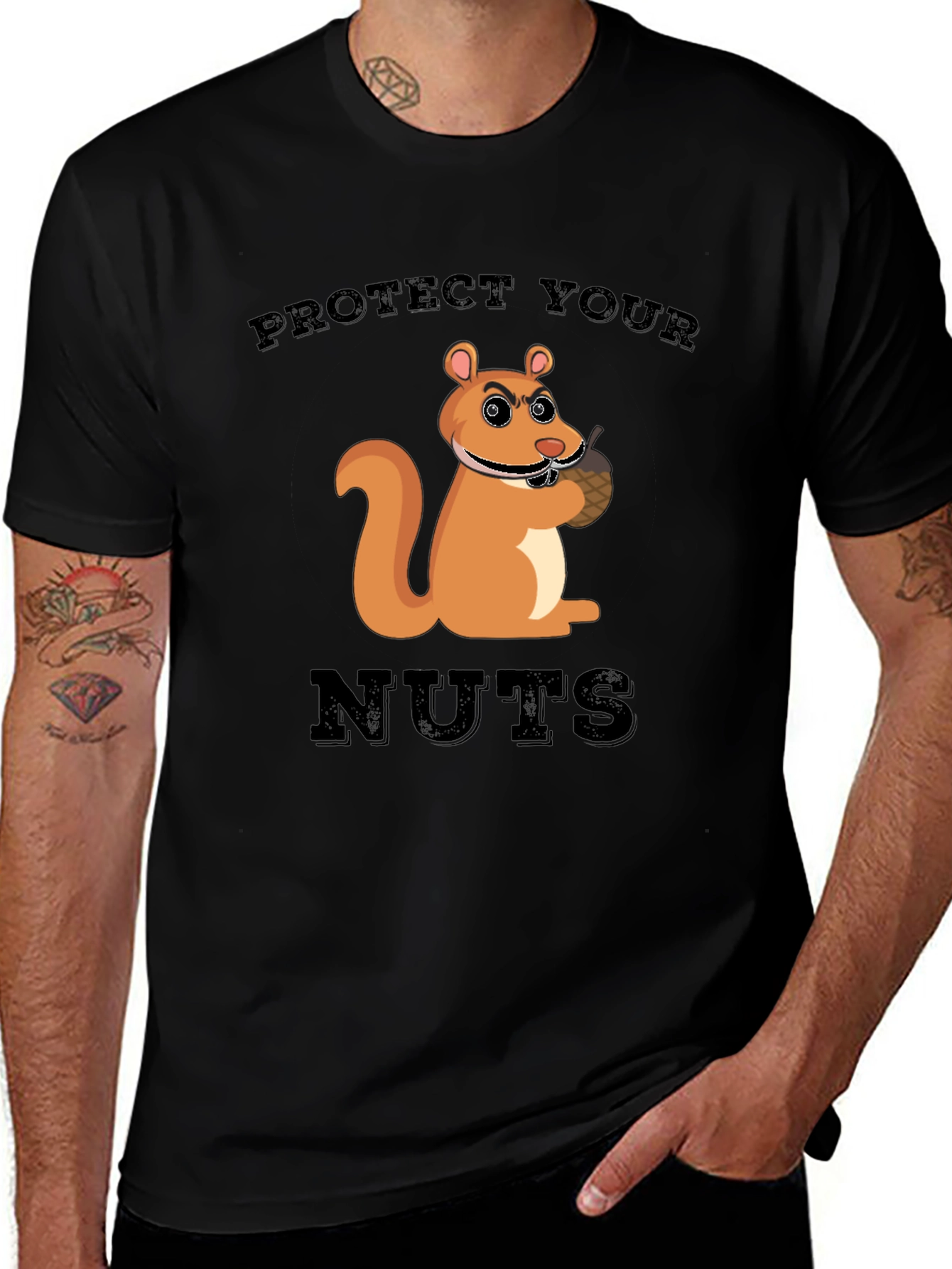 Protect Your Nuts Squirrel Graphic Tee - Black Cotton