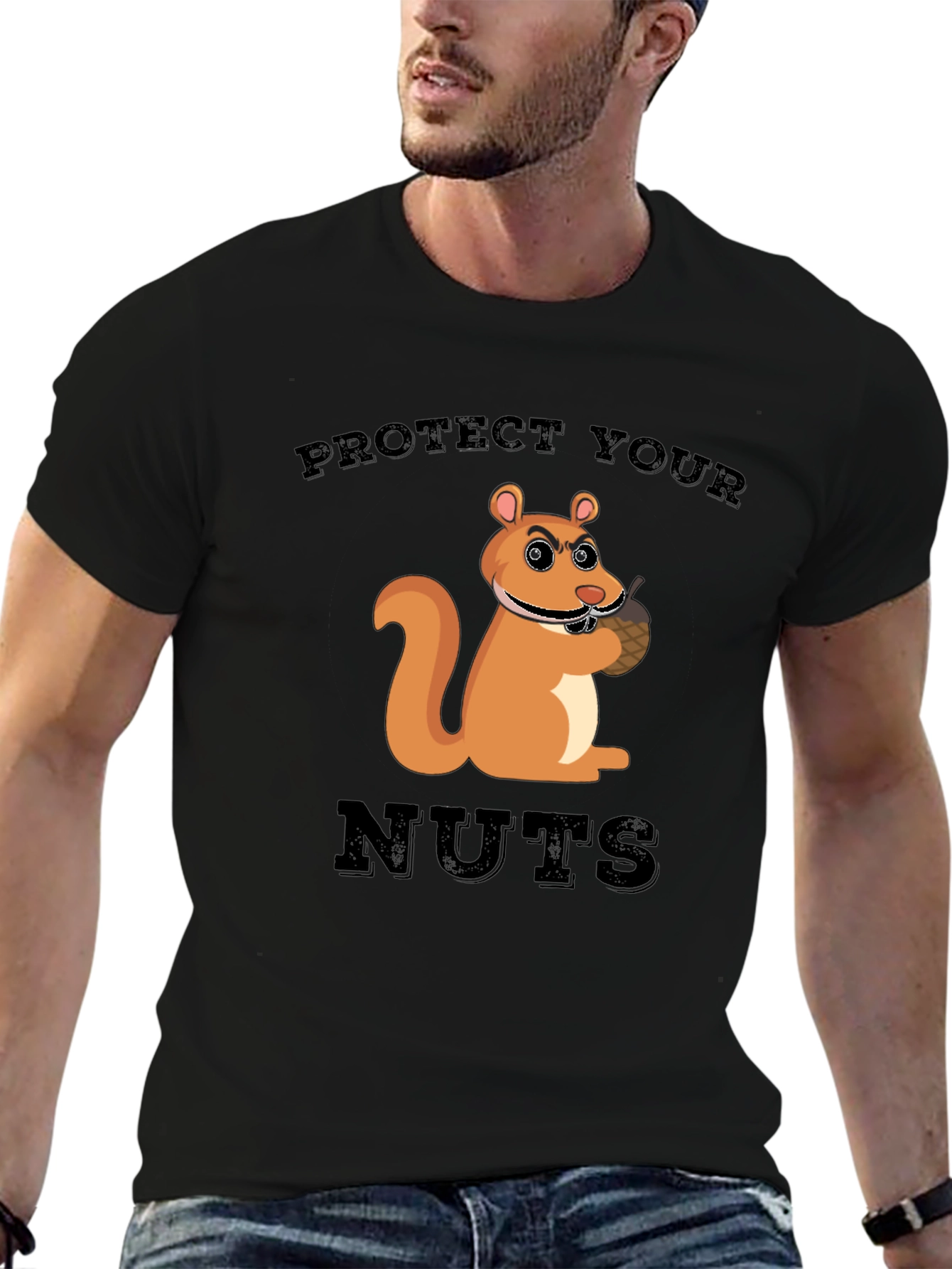 Protect Your Nuts Squirrel Graphic Tee - Black Cotton