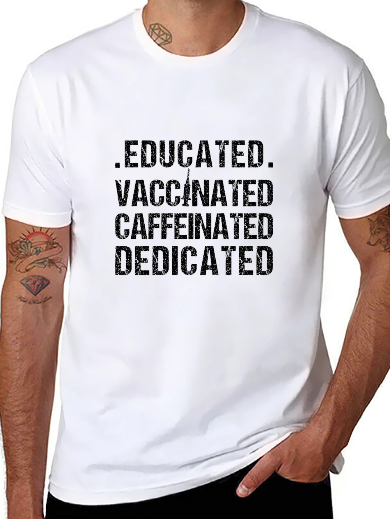 Educated Vaccinated Caffeinated Dedicated T-Shirt