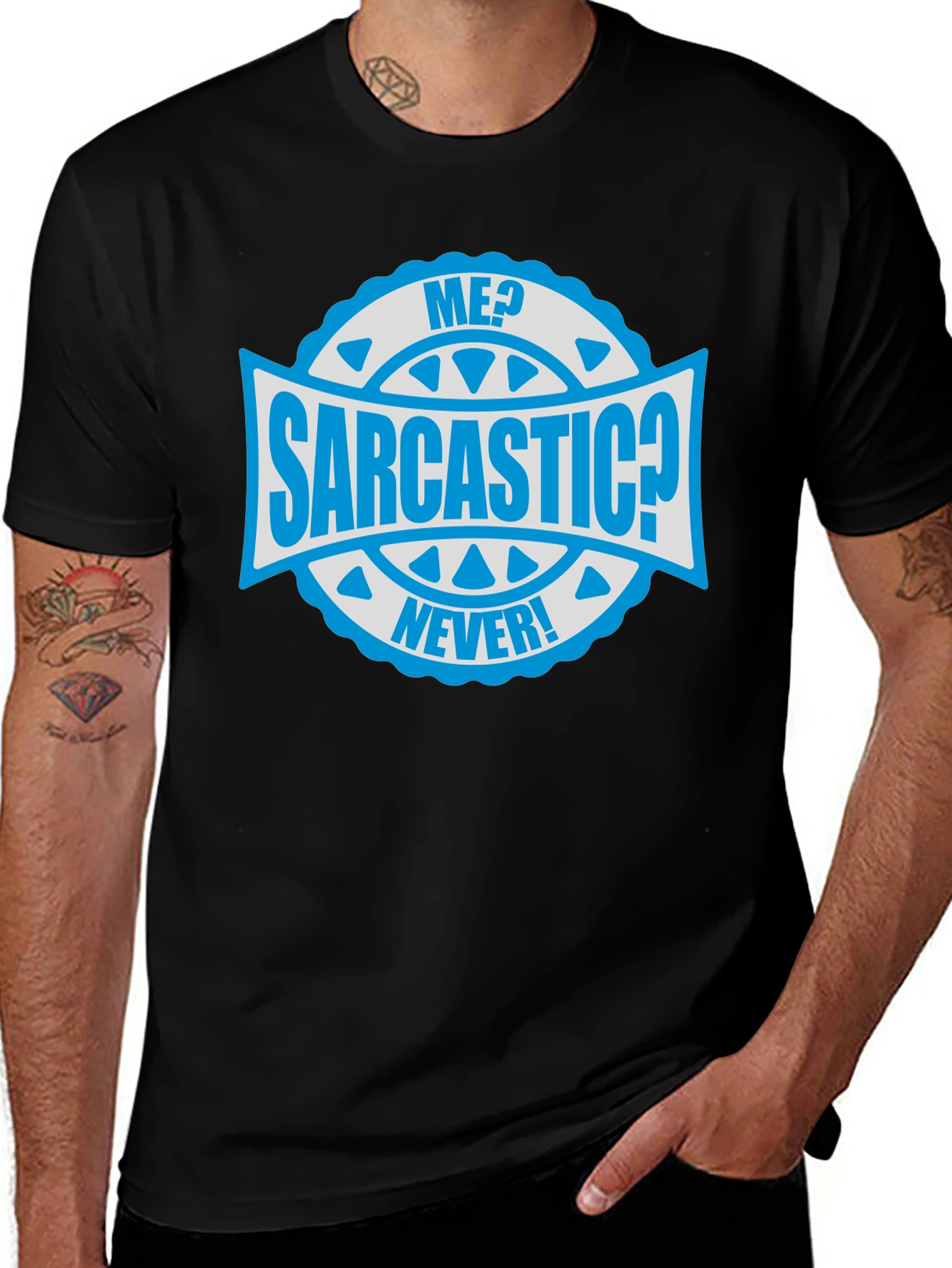 Sarcastic Never! Graphic Tee - Mens Black Cotton T-Shirt