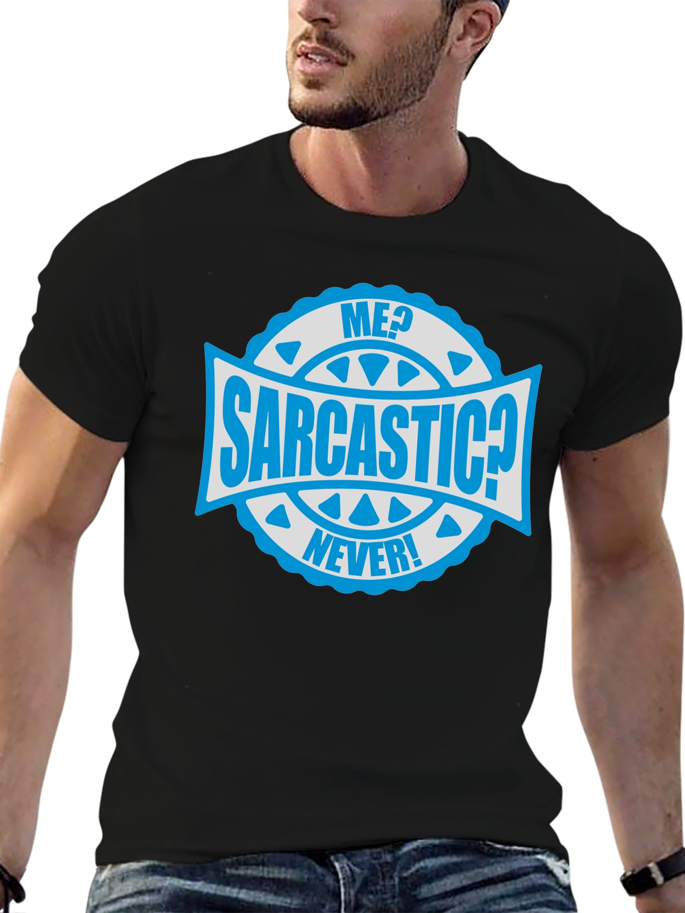 Sarcastic Never! Graphic Tee - Mens Black Cotton T-Shirt