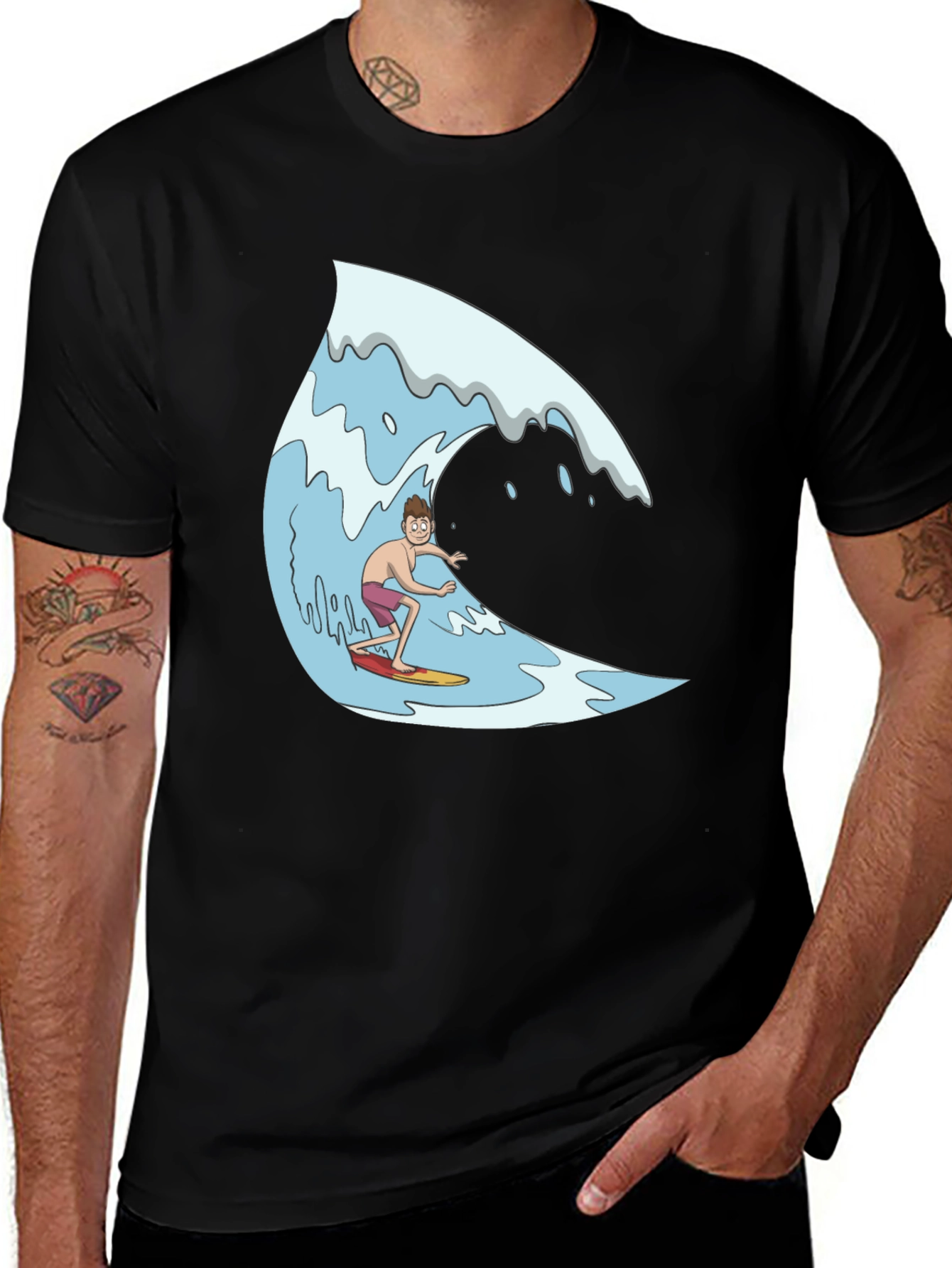 Surfer Wave Graphic Black T-Shirt