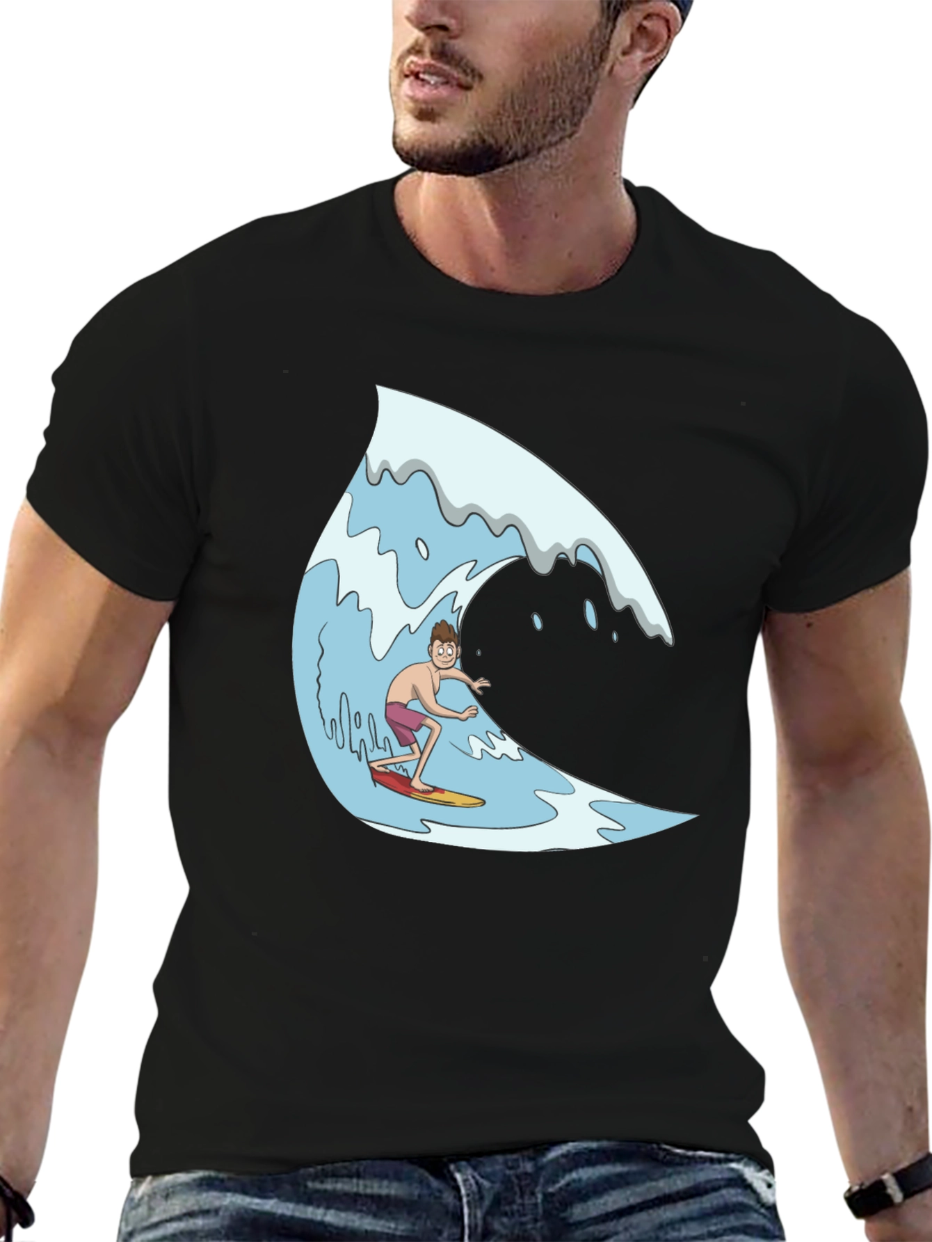 Surfer Wave Graphic Black T-Shirt
