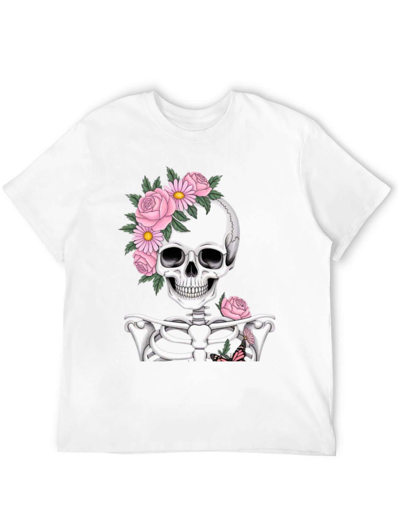 Floral Skull Graphic Print Black T-Shirt