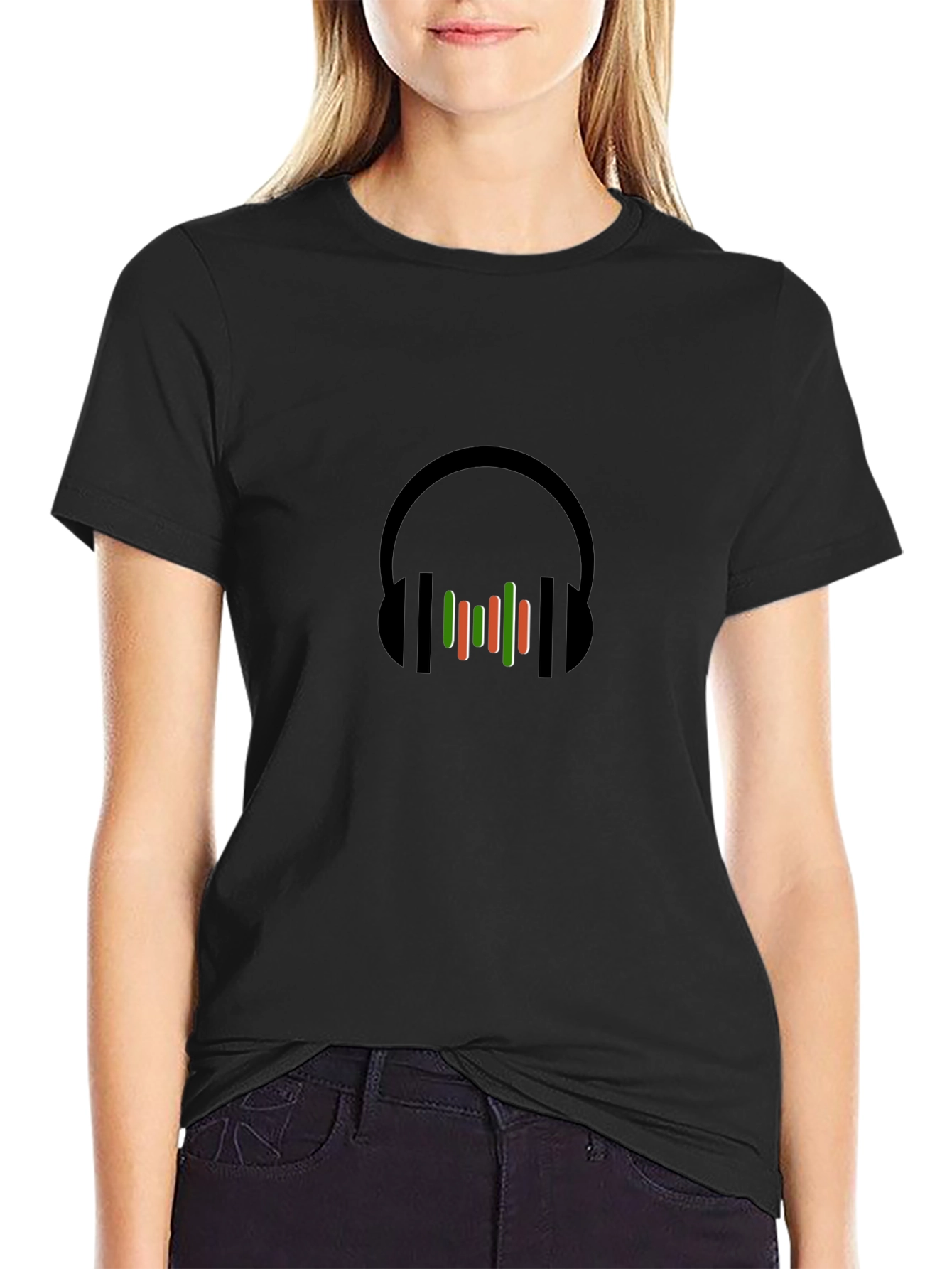 Stylish Black T-Shirt with Headphones Graphic