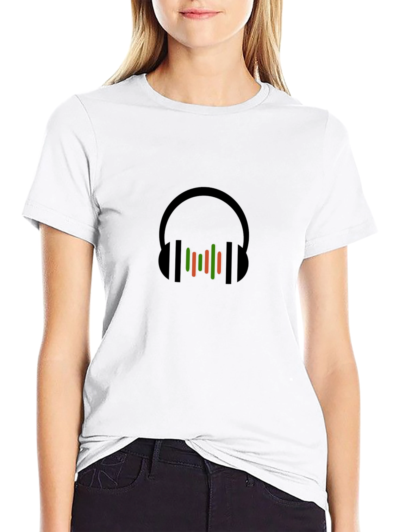 Stylish Black T-Shirt with Headphones Graphic