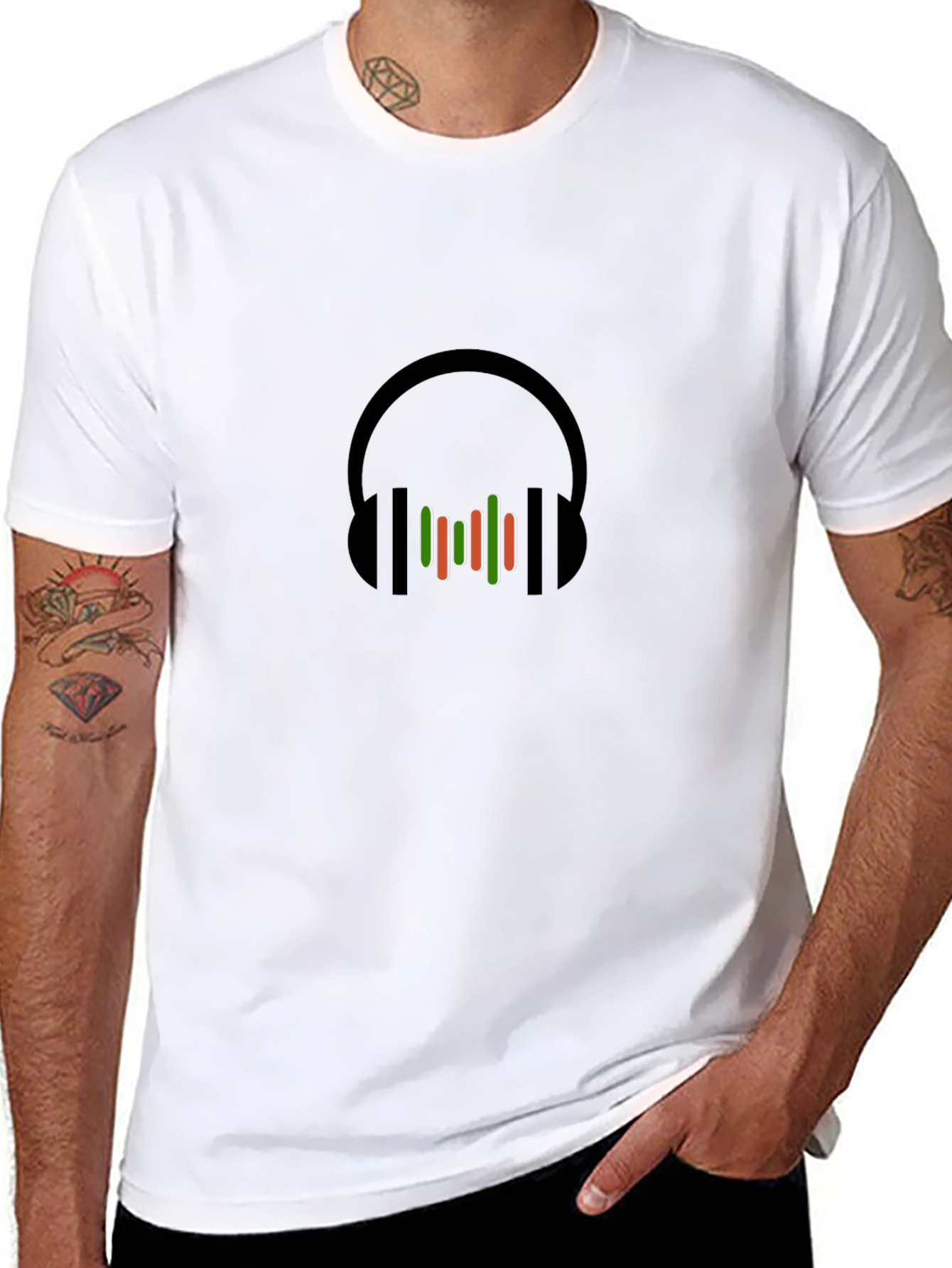 Stylish Black T-Shirt with Headphones Graphic