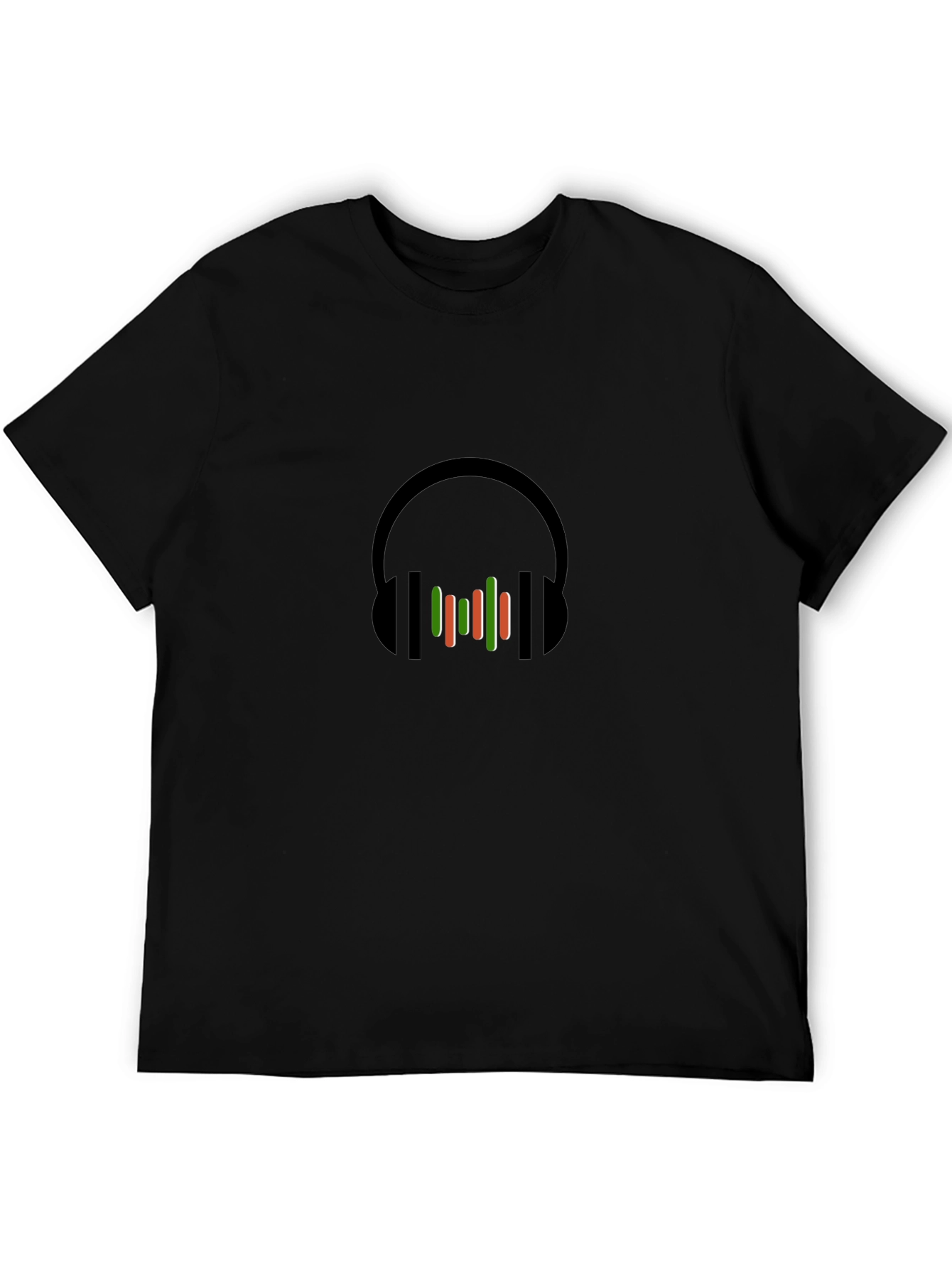 Stylish Black T-Shirt with Headphones Graphic