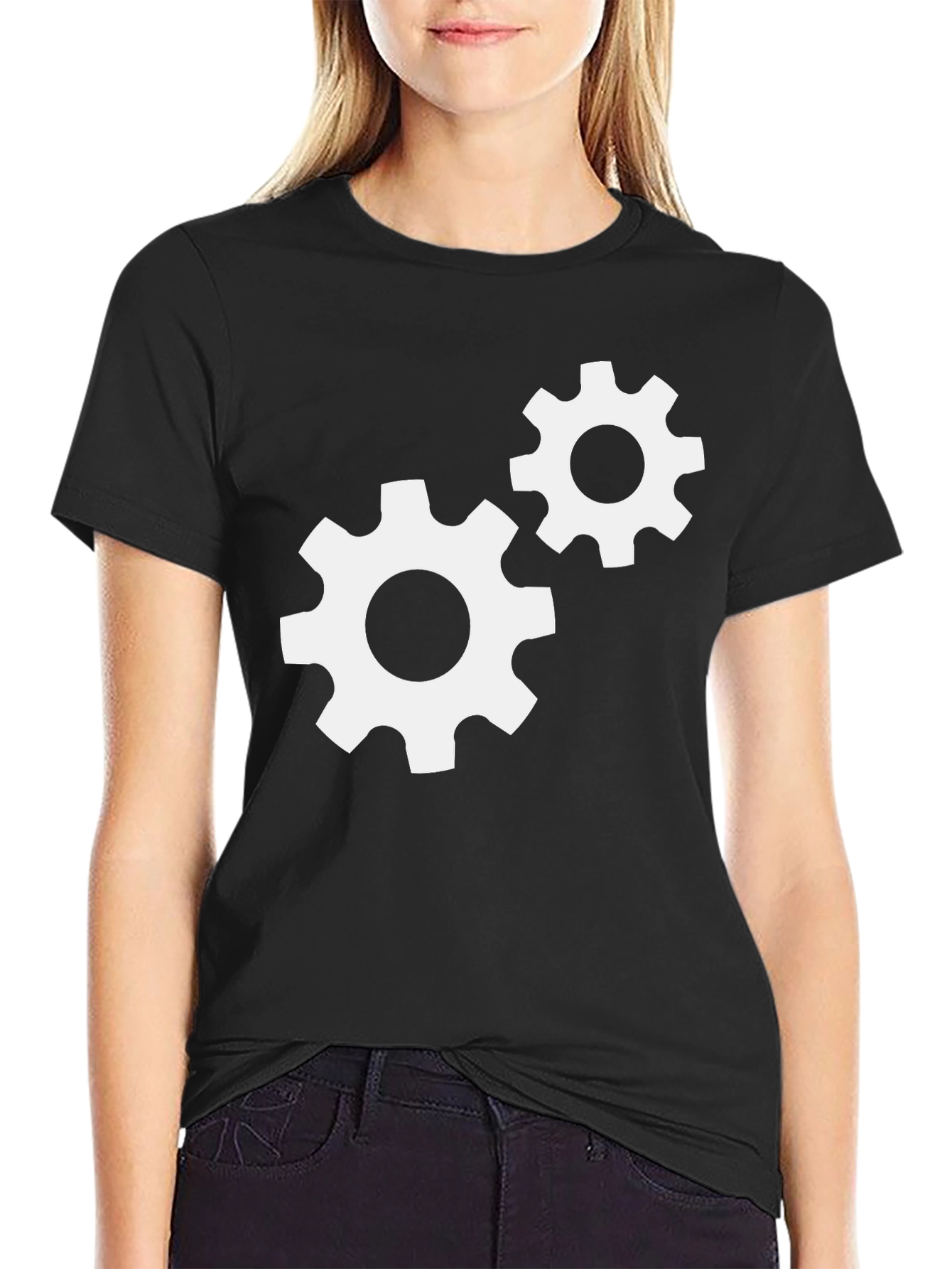Gear Design Graphic Tee - Black Cotton T-Shirt