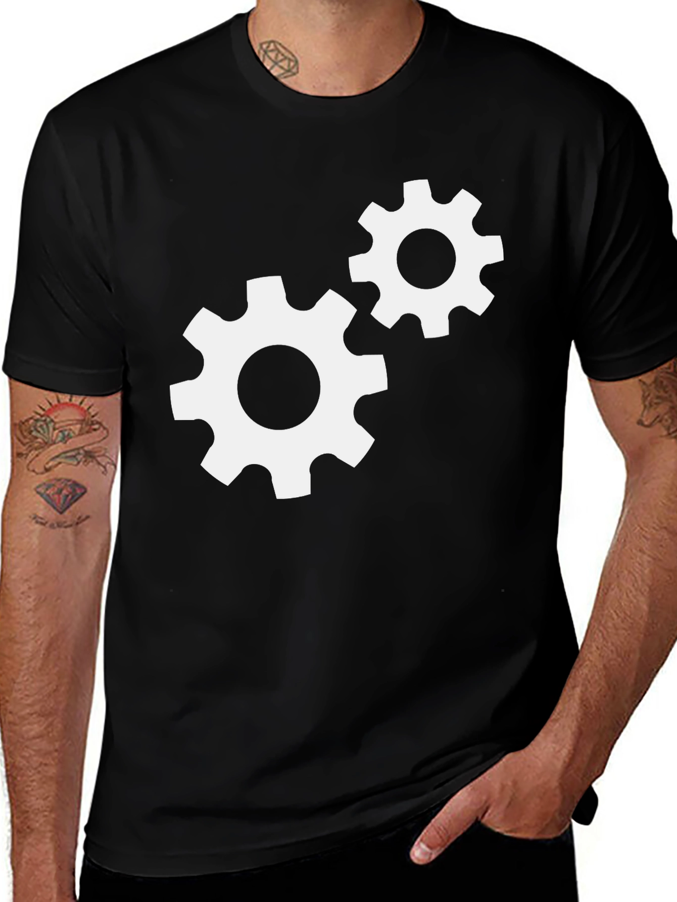 Gear Design Graphic Tee - Black Cotton T-Shirt