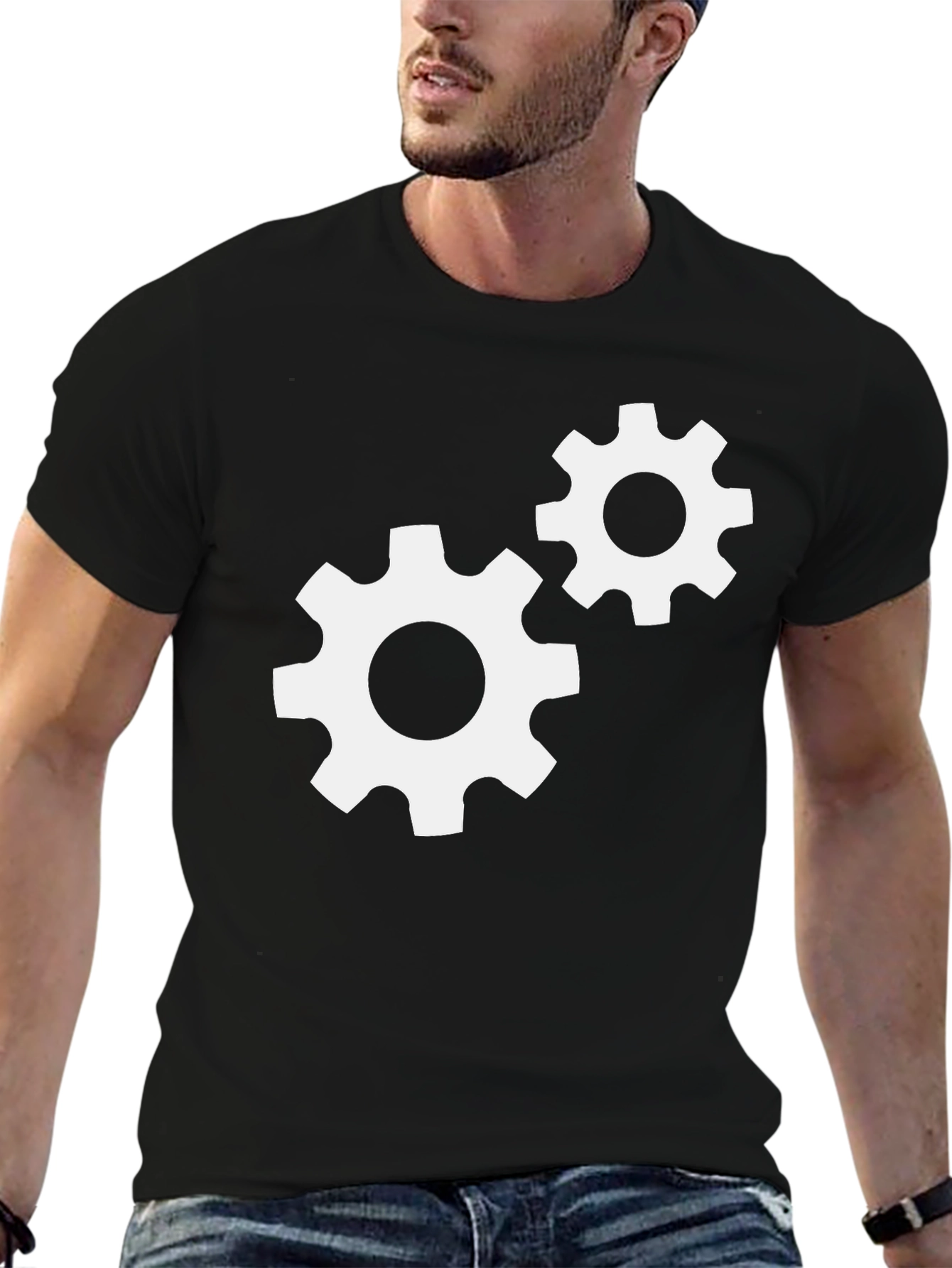 Gear Design Graphic Tee - Black Cotton T-Shirt