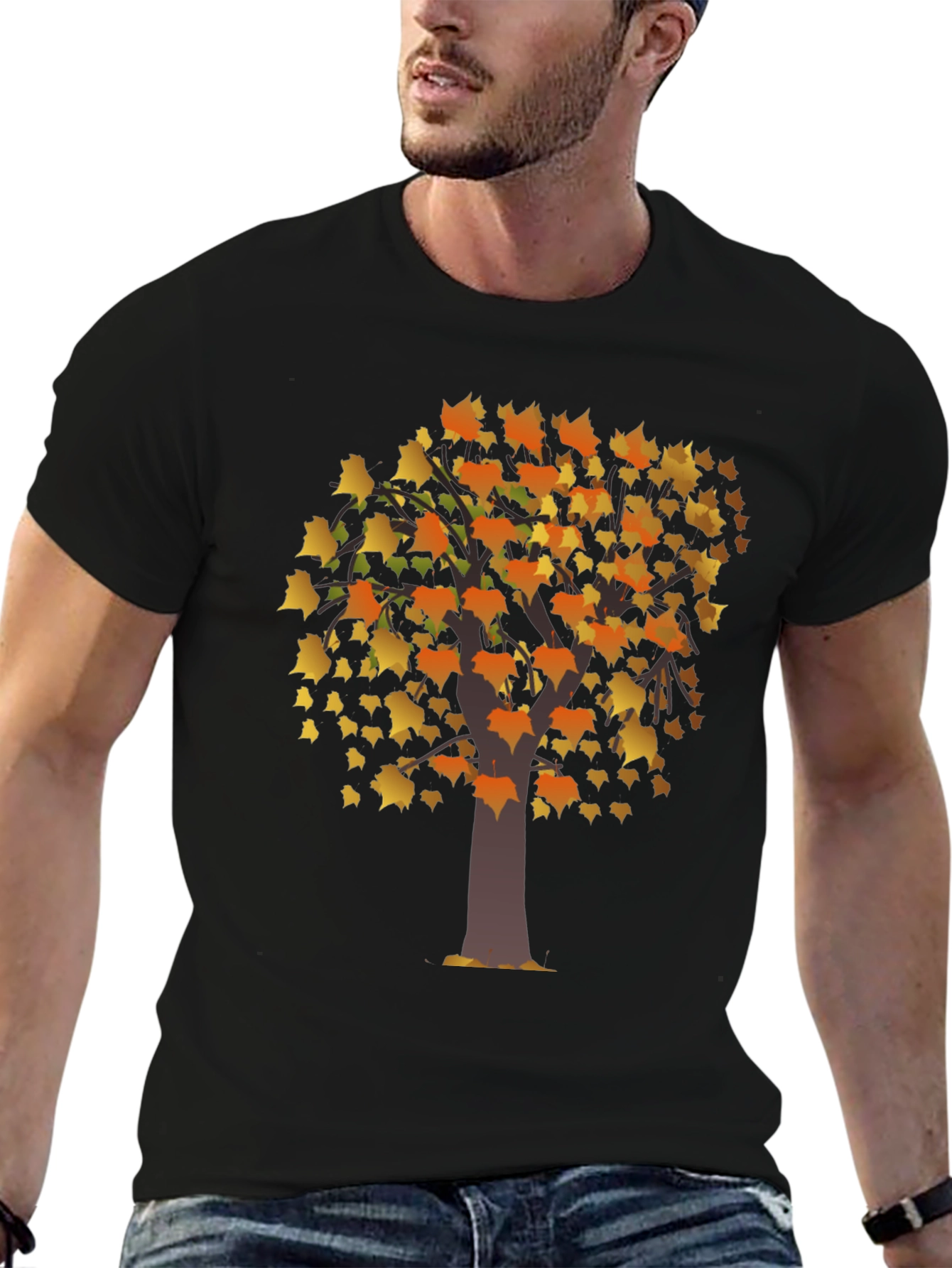 Autumn Tree Graphic Black T-Shirt