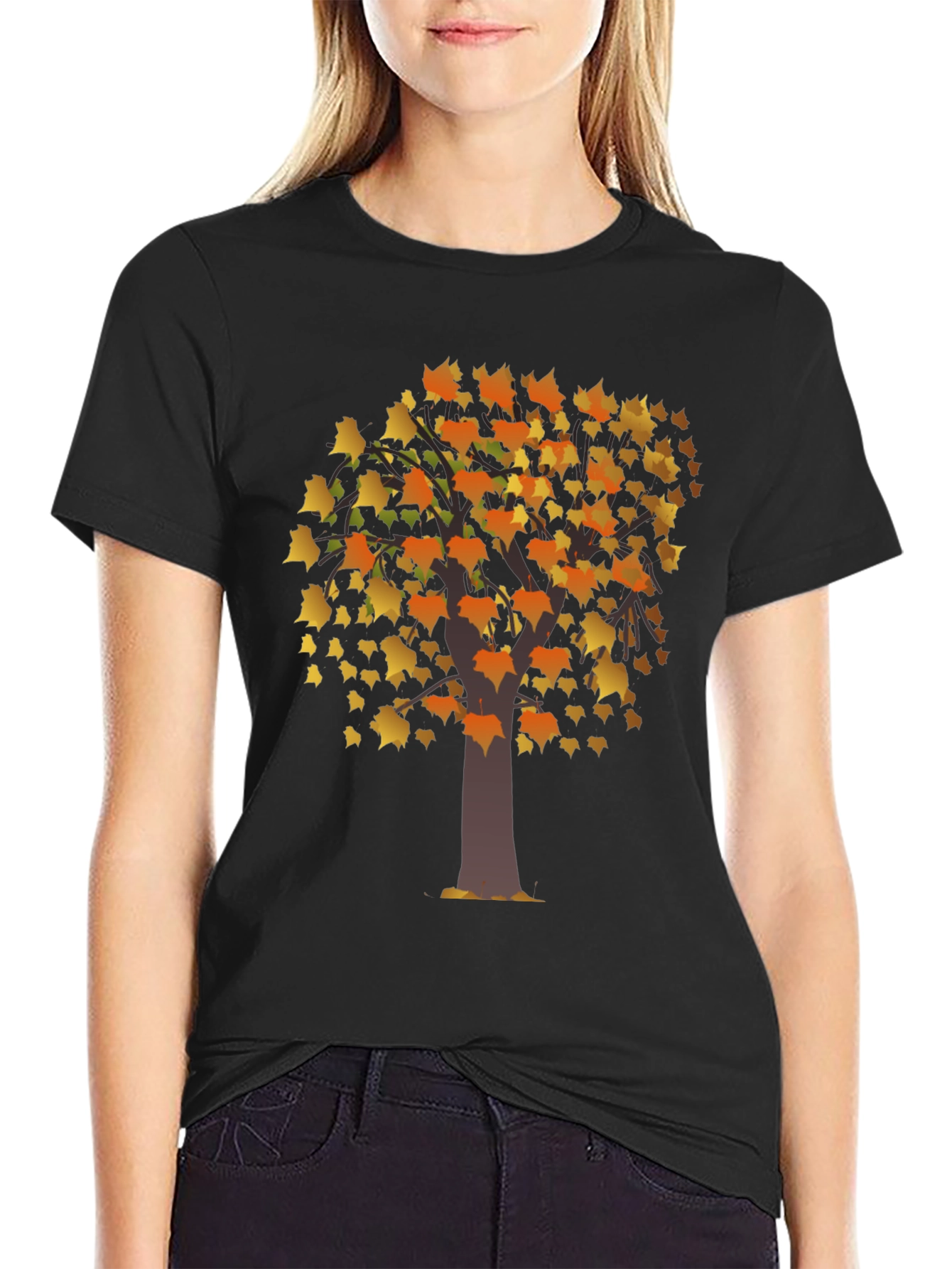 Autumn Tree Graphic Black T-Shirt