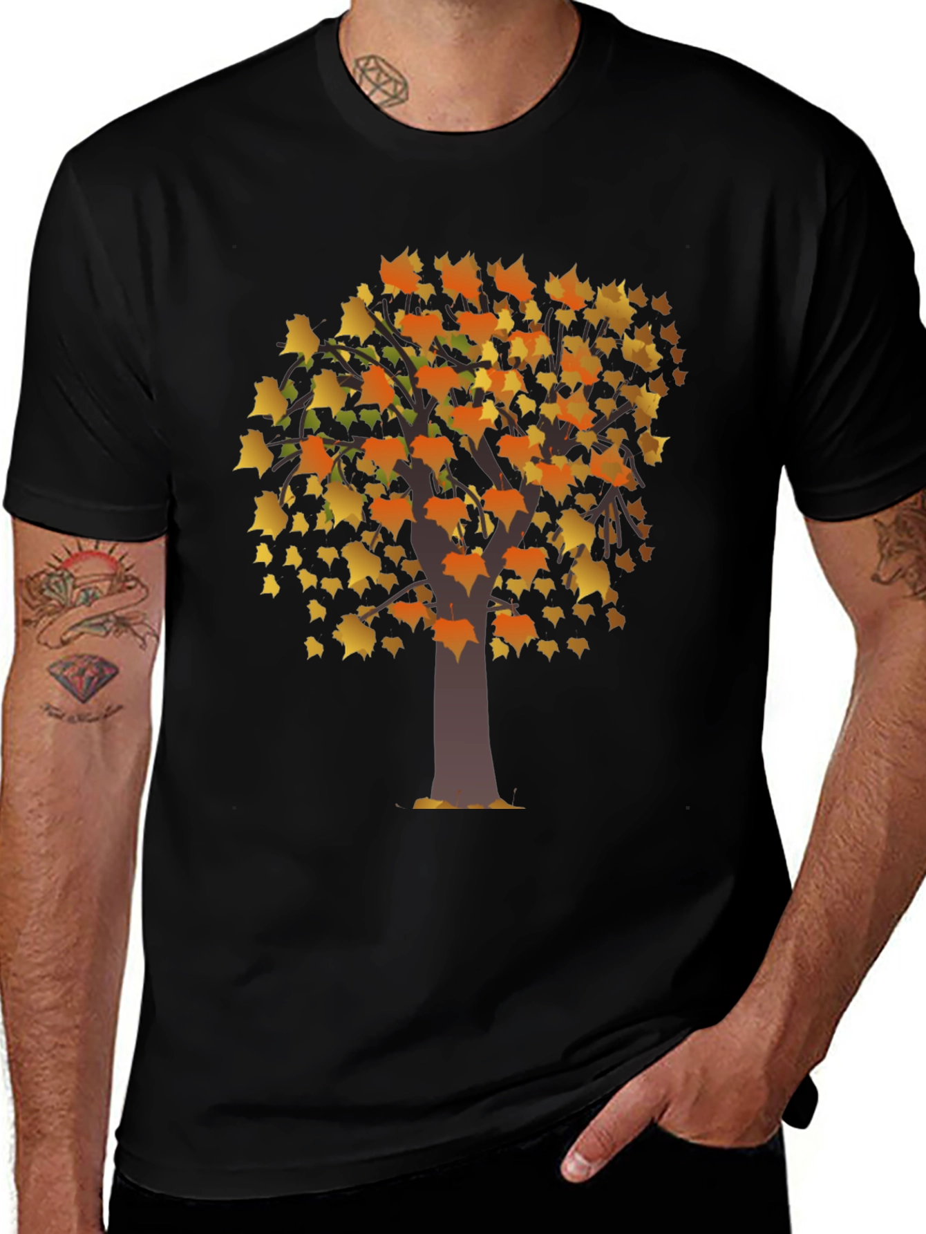 Autumn Tree Graphic Black T-Shirt