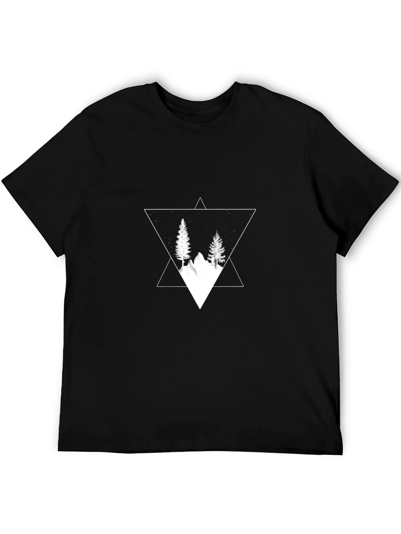 Mountain & Trees Triangle Graphic Black T-Shirt