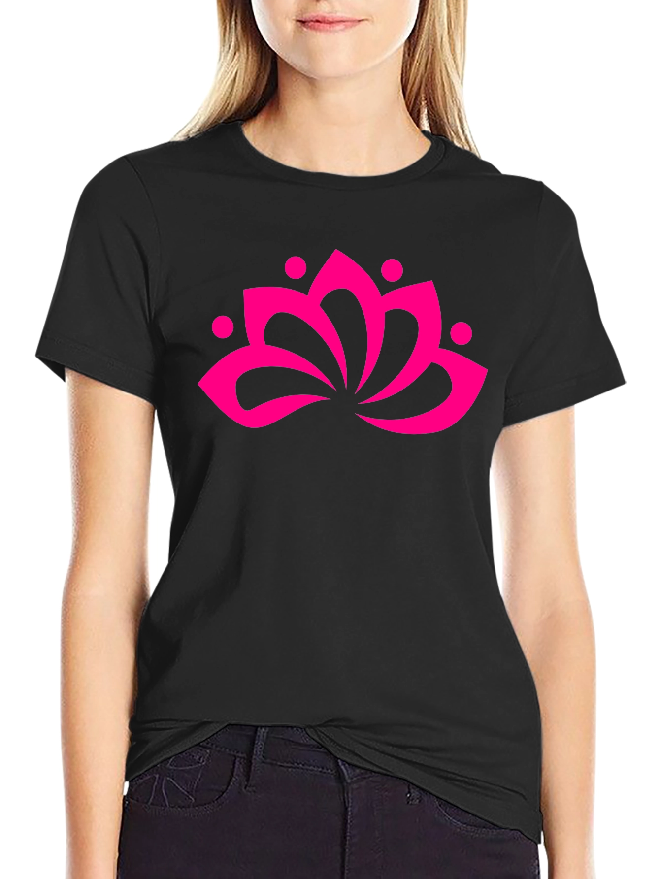 Black T-Shirt with Pink Lotus Flower Graphic
