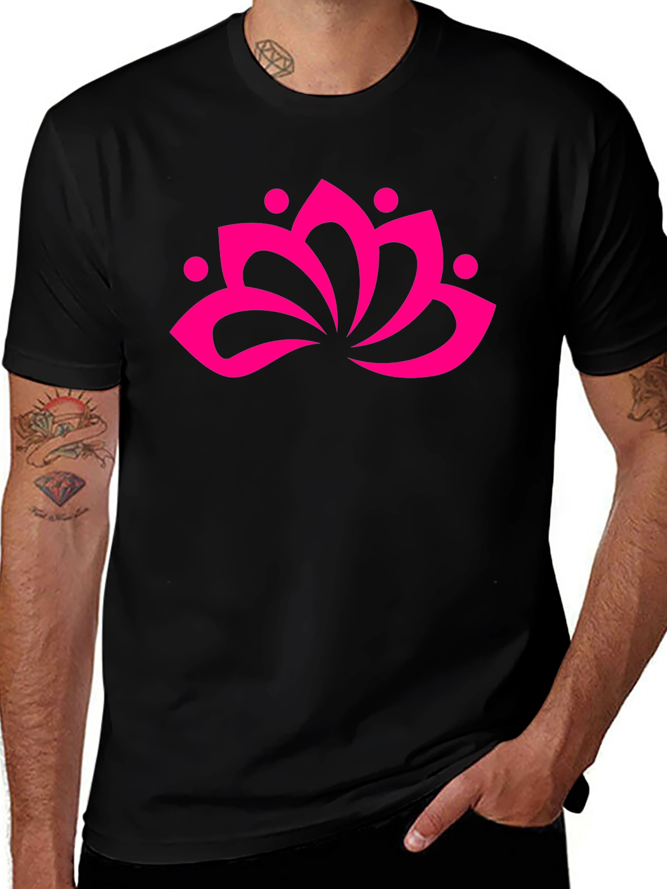 Black T-Shirt with Pink Lotus Flower Graphic
