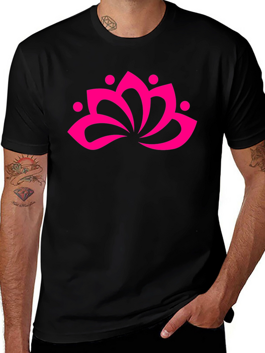 Black T-Shirt with Pink Lotus Flower Graphic