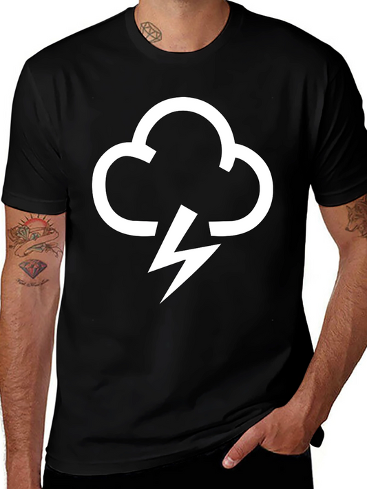 Black T-Shirt with Cloud Lightning Bolt Graphic
