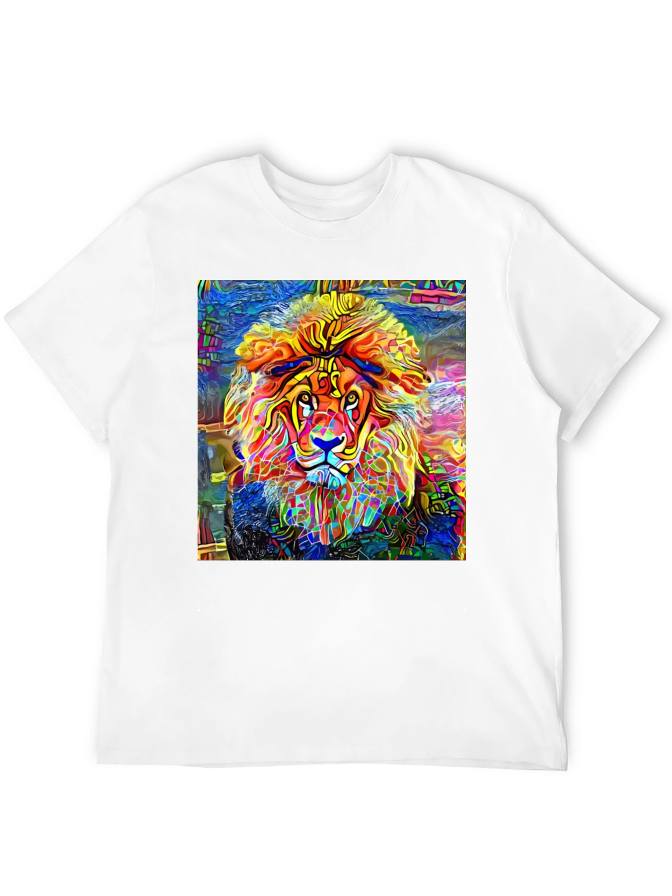Vibrant Lion Graphic Black T-Shirt - Artistic Animal Tee