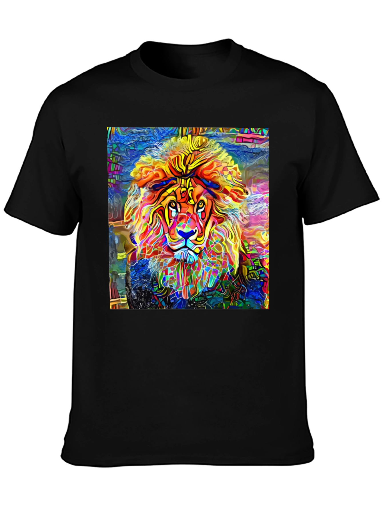 Vibrant Lion Graphic Black T-Shirt - Artistic Animal Tee
