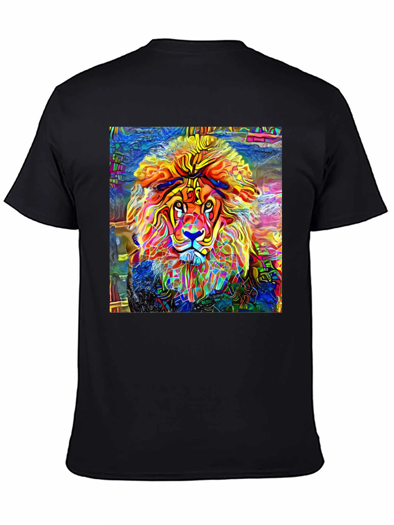 Vibrant Lion Graphic Black T-Shirt - Artistic Animal Tee