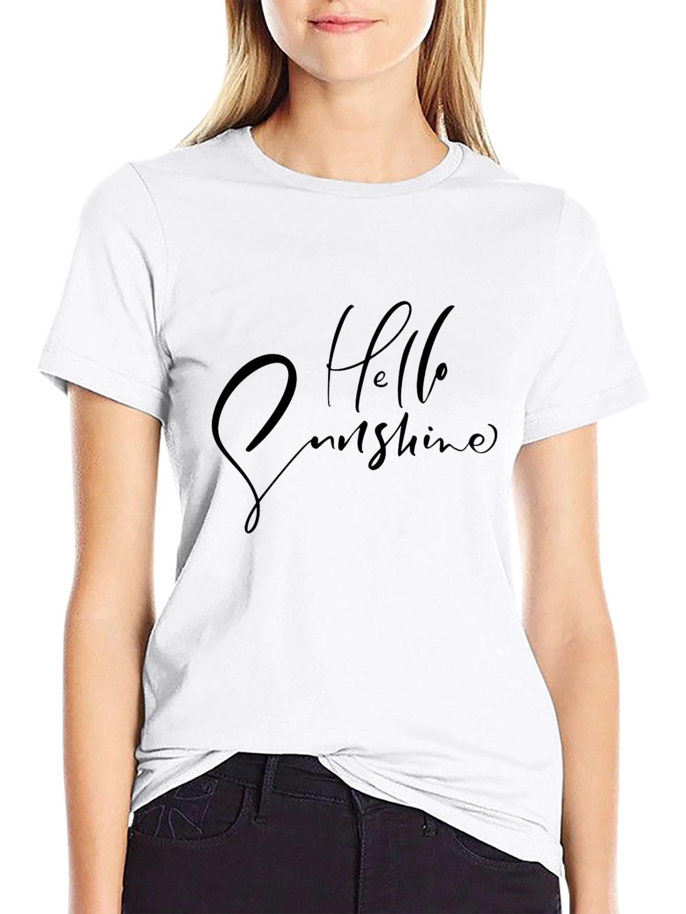 Hello Sunshine Graphic Print Black T-Shirt