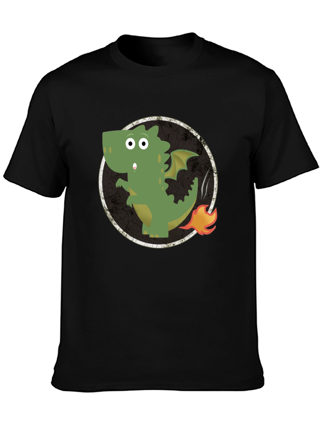 Dragon Fire Tail Graphic Tee - Black Cotton T-Shirt