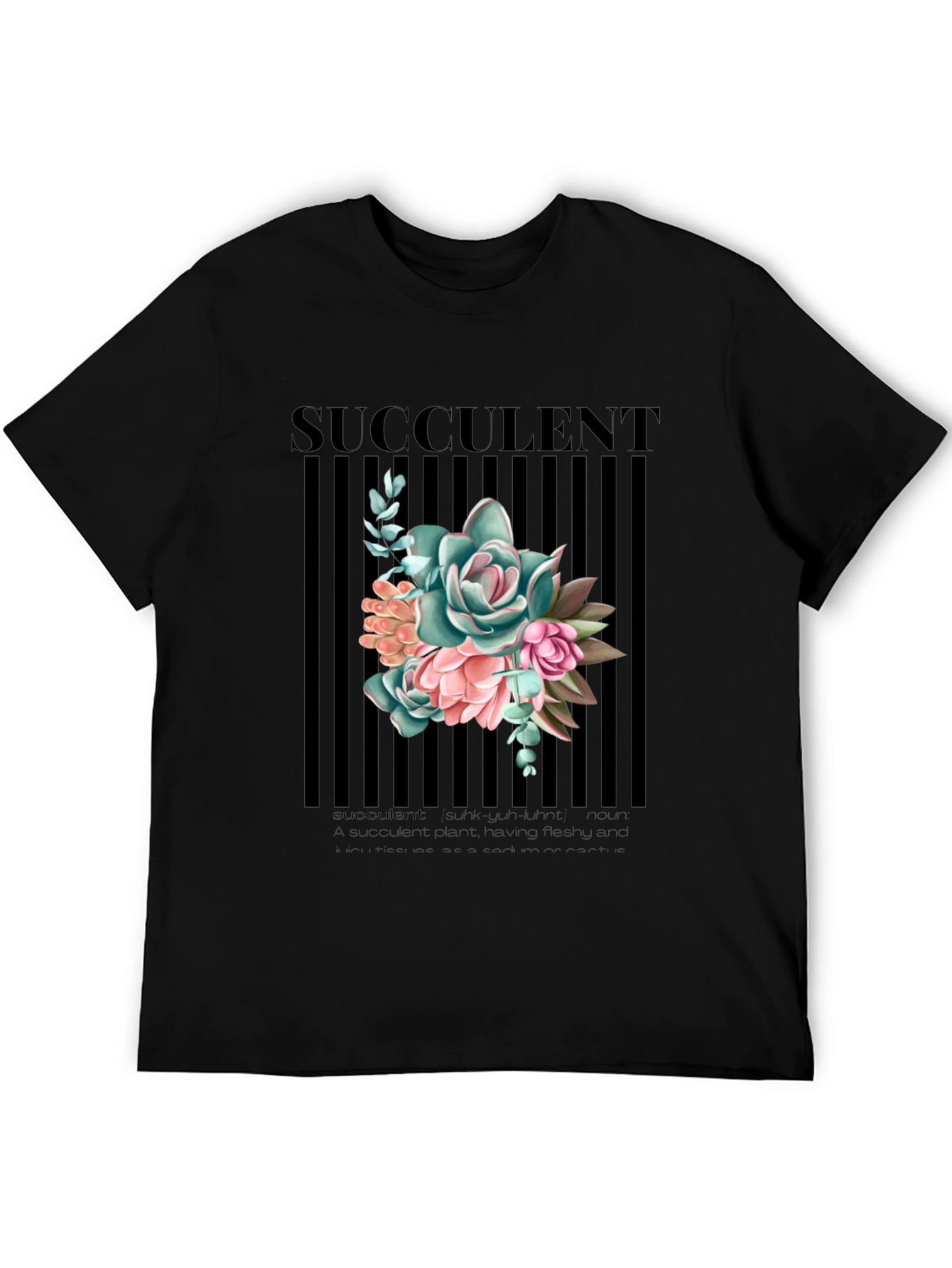 Succulent Graphic Print Black T-Shirt for Men