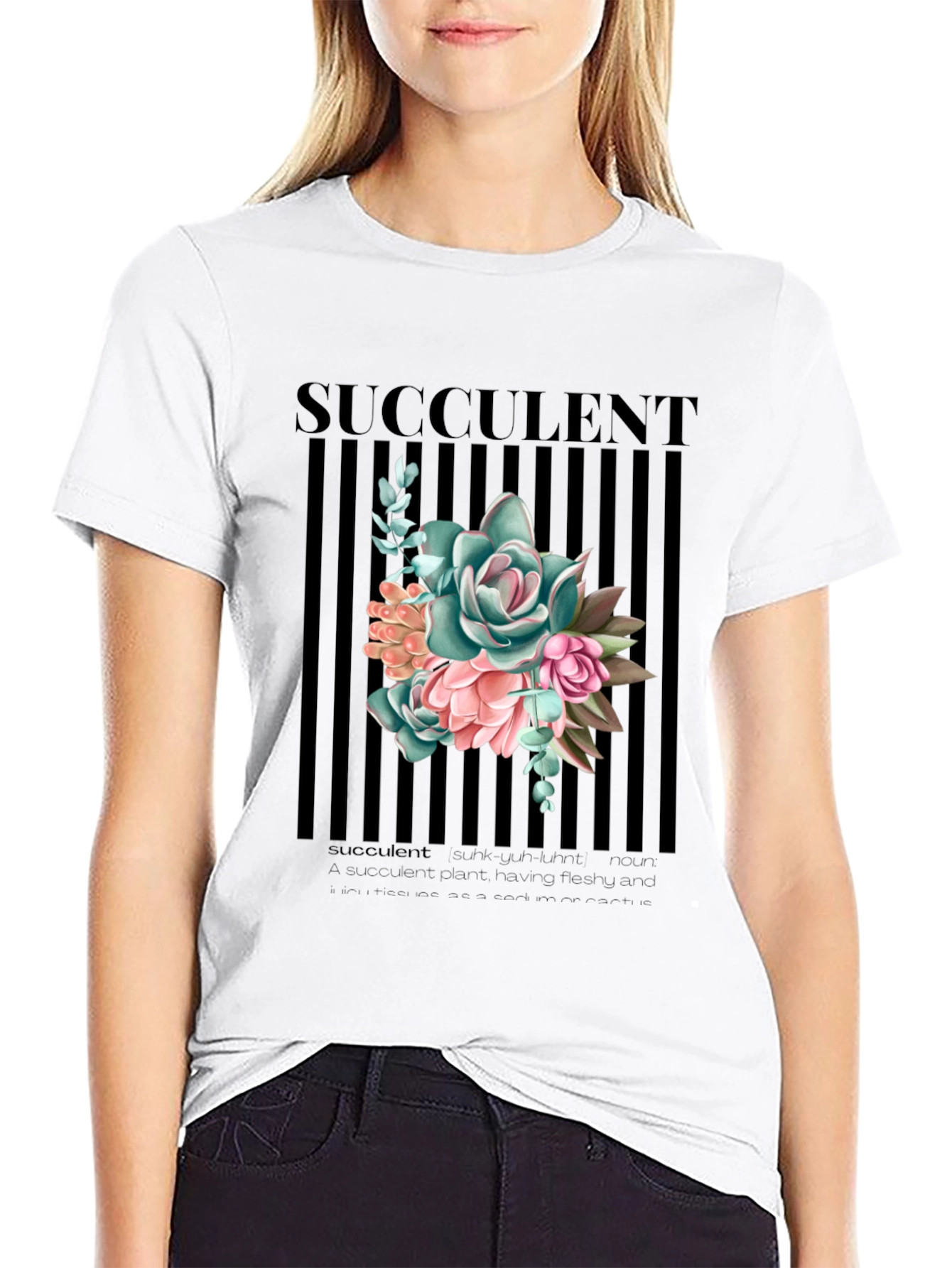 Succulent Graphic Print Black T-Shirt for Men