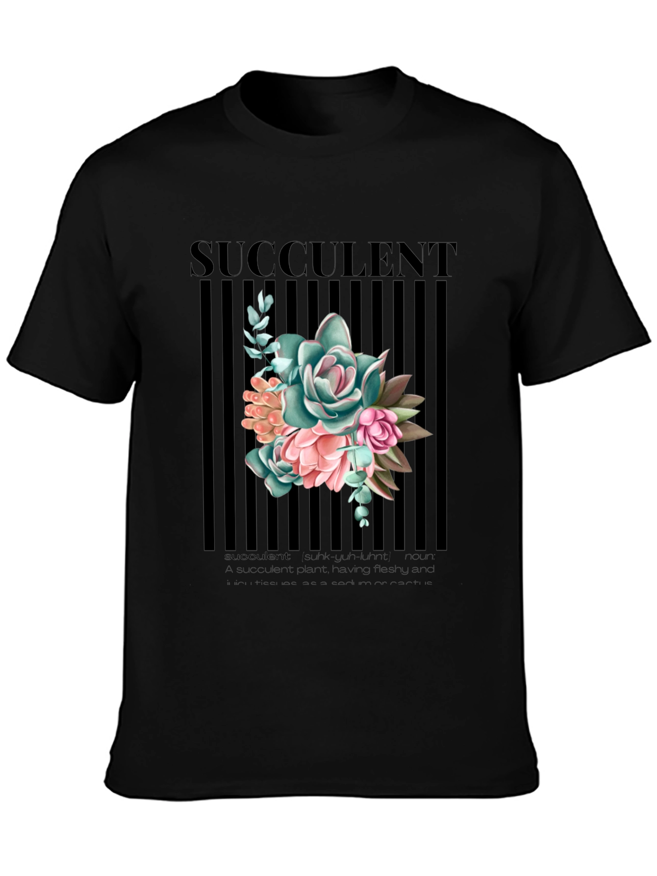 Succulent Graphic Print Black T-Shirt for Men