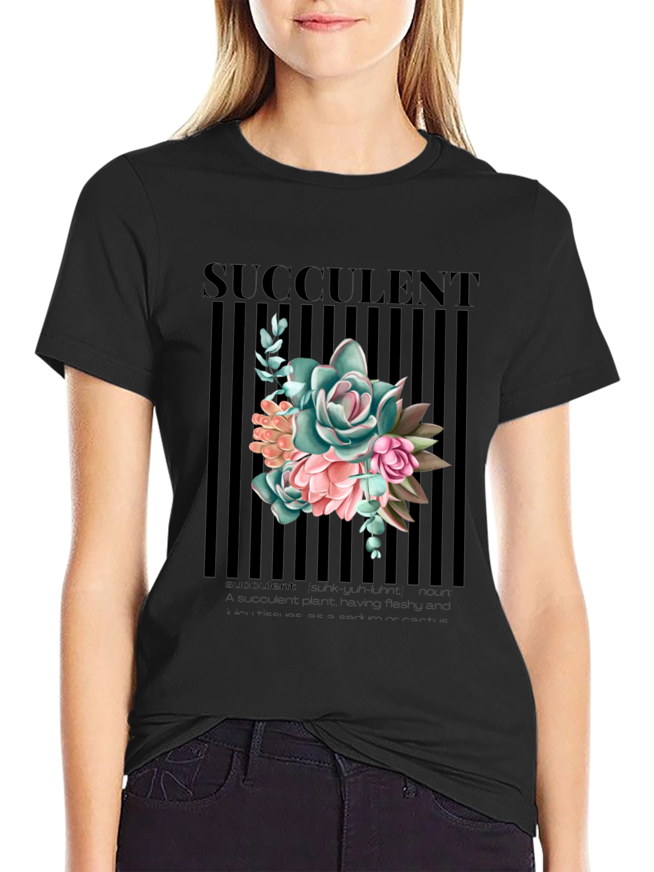 Succulent Graphic Print Black T-Shirt for Men