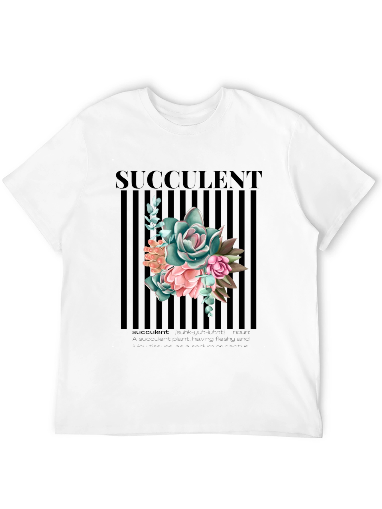 Succulent Graphic Print Black T-Shirt for Men